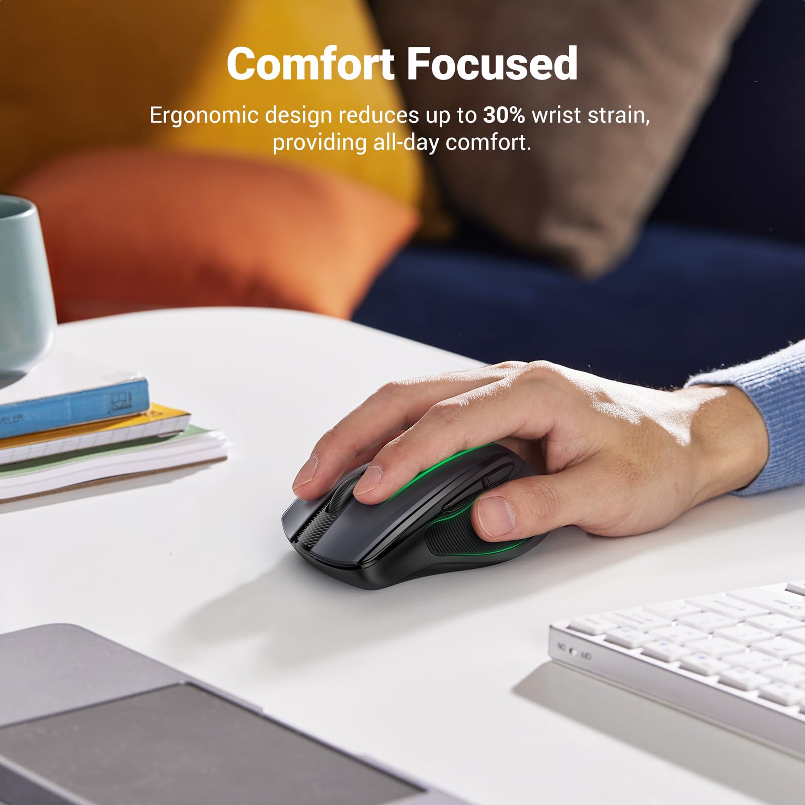 UGREEN Wireless and Ergonomic Mouse, 2.4G with 49Ft Connection, 4000 DPI 6 Buttons Auto-Sleep Mode, Compatible with Laptop PC Mac Computer Chromebook MacBook, Dark Grey