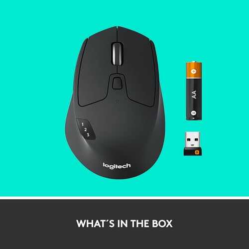 Logitech M720 Triathlon Multi-Device Wireless Mouse, Bluetooth, USB Unifying Receiver, 1000 DPI, 6 Programmable Buttons, 2-Year Battery, Compatible with Laptop, PC, Mac, iPadOS - Black