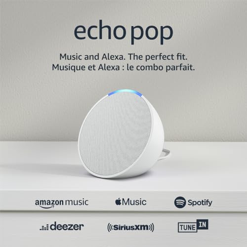 Amazon Echo Pop (newest model), Our smallest Alexa speaker, Fits in any room, Glacier White