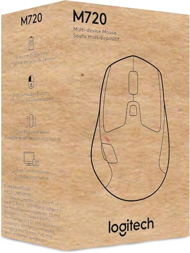 Logitech M720 Triathlon Multi-Device Wireless Mouse, Bluetooth, USB Unifying Receiver, 1000 DPI, 6 Programmable Buttons, 2-Year Battery, Compatible with Laptop, PC, Mac, iPadOS - Black