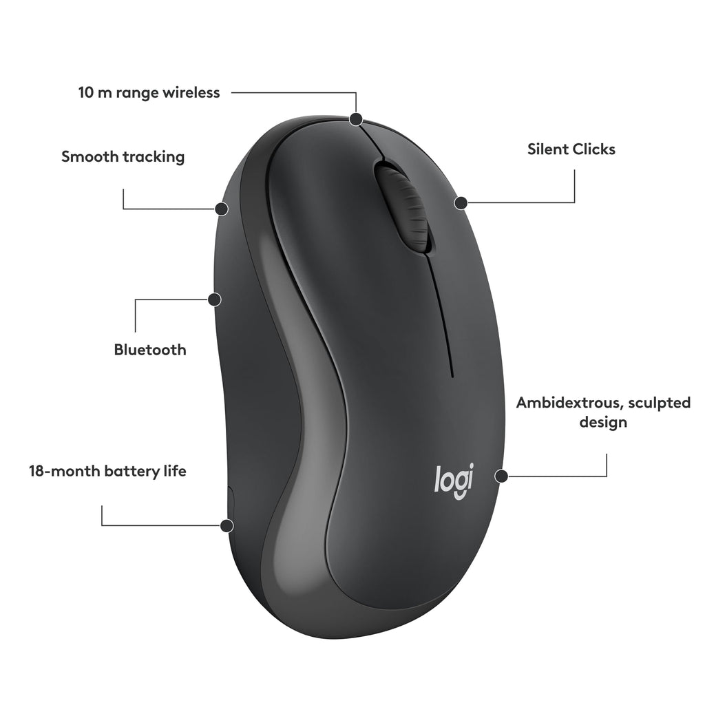 Logitech M240 Silent Bluetooth Mouse, Wireless, Compact, Portable, Smooth Tracking, 18-Month Battery, for Windows, macOS, ChromeOS, Compatible with PC, Mac, Laptop, Tablets - Graphite