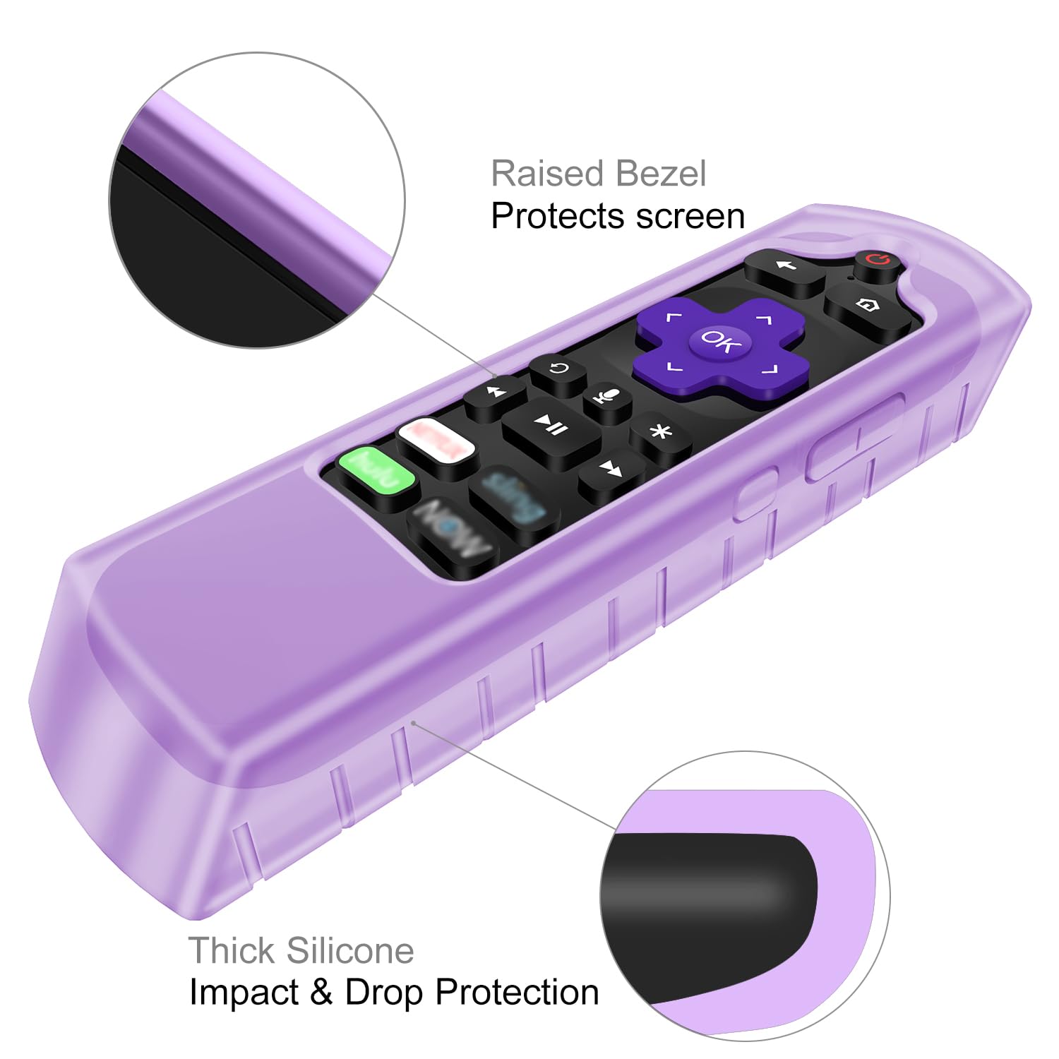 CaseBot Remote Case for Roku Voice, Roku Express HD / 4K+, Ultra LT Enhanced Voice, Express 3930, Premiere+ 3921, Streaming Stick+ Remote, Honey Comb Anti Slip Shockproof Silicone Cover, Purple Glow
