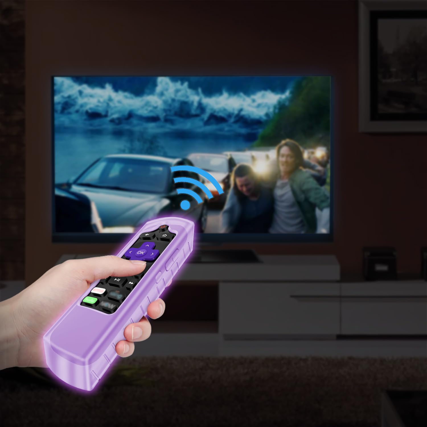 CaseBot Remote Case for Roku Voice, Roku Express HD / 4K+, Ultra LT Enhanced Voice, Express 3930, Premiere+ 3921, Streaming Stick+ Remote, Honey Comb Anti Slip Shockproof Silicone Cover, Purple Glow