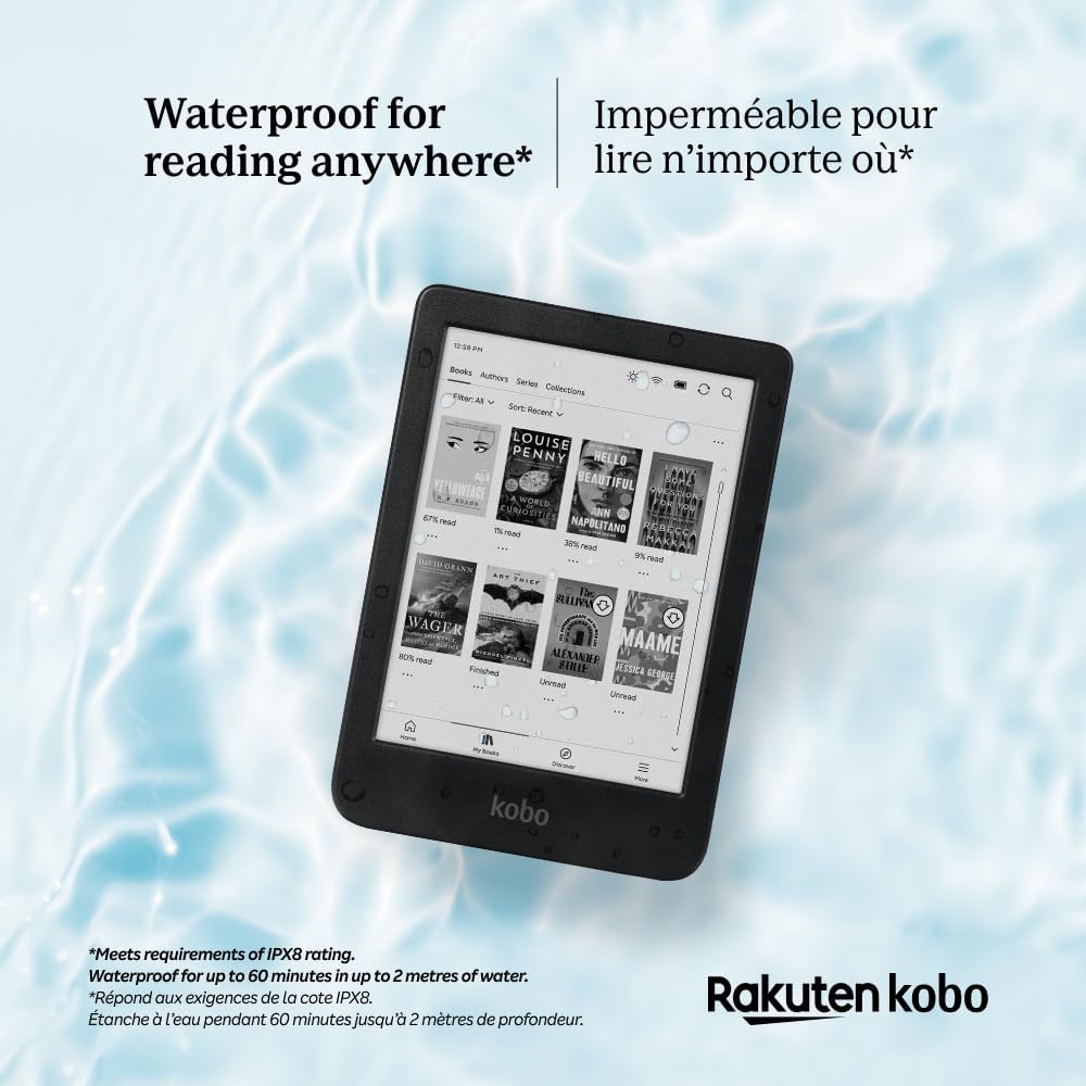 Kobo Clara BW | eReader | 6” Glare-Free Touchscreen with ComfortLight PRO | Dark Mode Option | Audiobooks | Waterproof | 16GB of Storage | Black