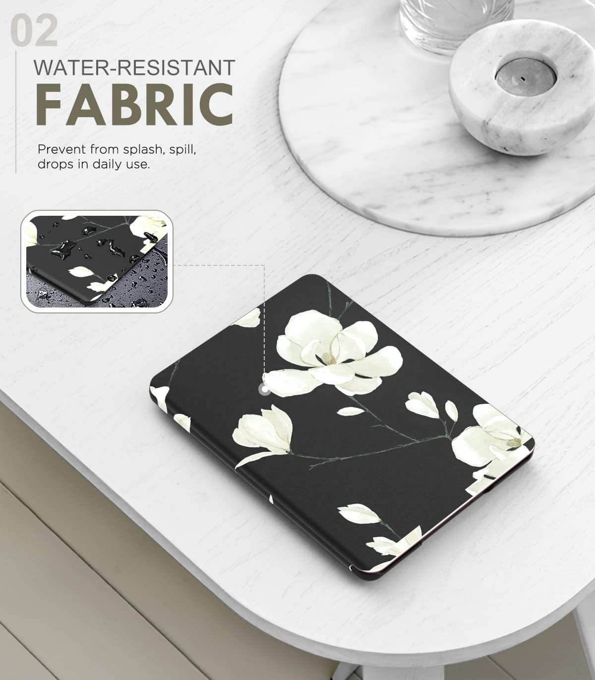 MoKo Case for 6.8" Kindle Paperwhite (11th Generation-2021) and Kindle Paperwhite Signature Edition, Light Shell Cover with Auto Wake/Sleep for Kindle Paperwhite 2021 E-Reader, Black & White Magnolia