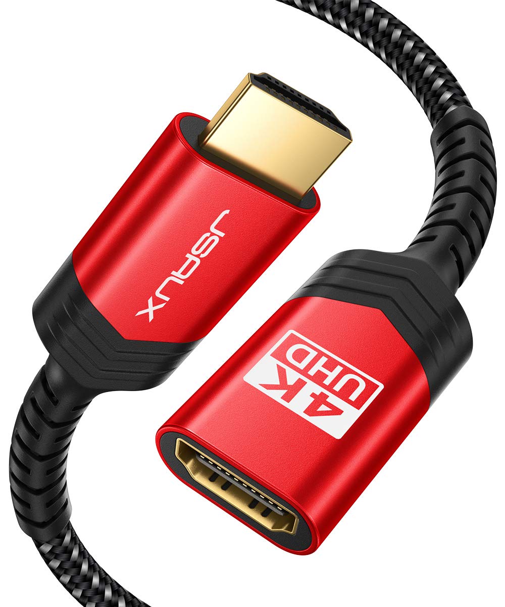 HDMI Extension Cable 3.3FT, JSAUX 4K High Speed HDMI Extender Cord Male to Female (4K 60Hz HDR HDCP 2.2), Compatible with Roku/Chromecast Streaming Stick, Blu-ray Player, HDTV, Laptop, PC