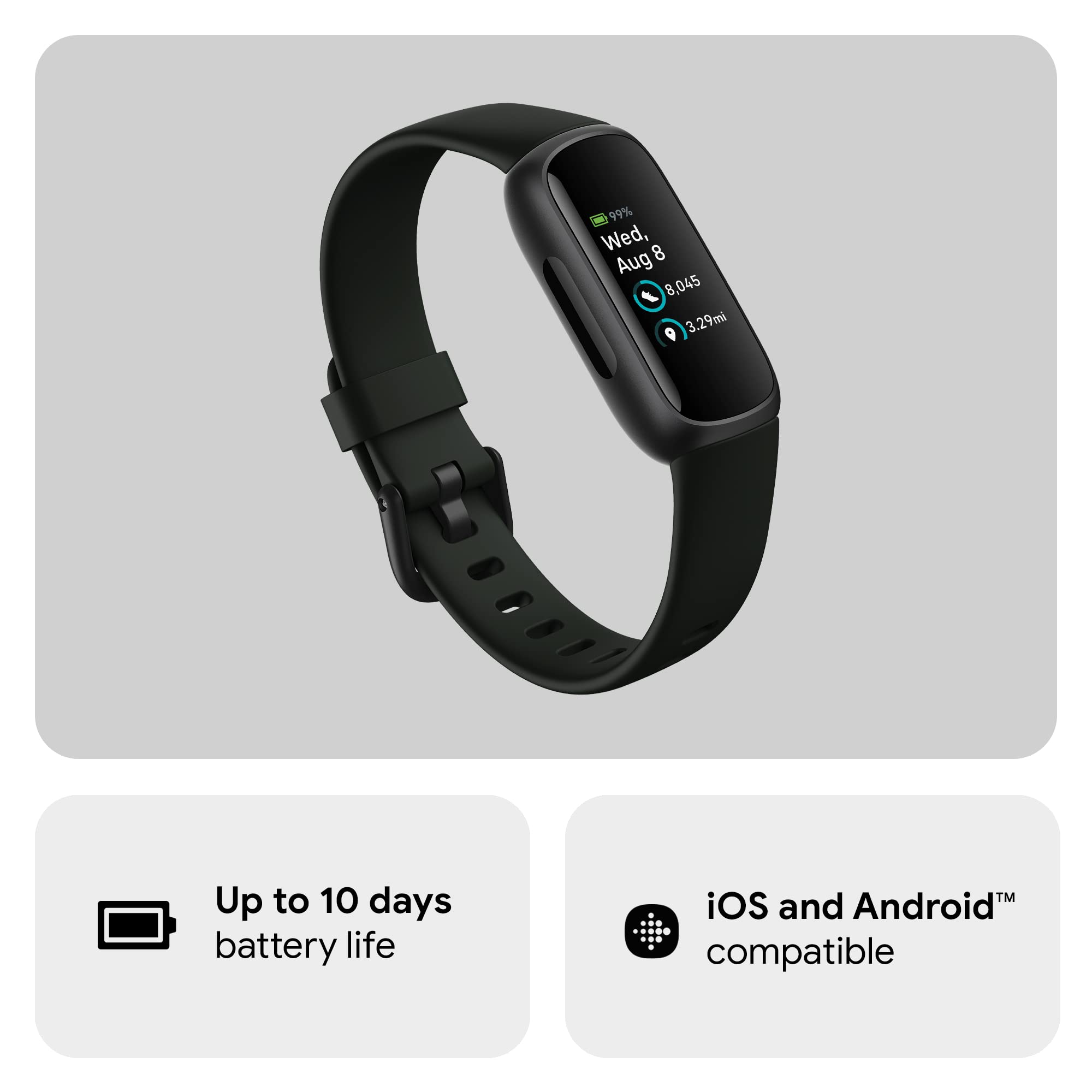 Google Fitbit Inspire 3 Health and Fitness Tracker with Stress Management, Workout Intensity, Sleep Tracking, 24/7 Heart Rate and More, Midnight Zen/black, One Size (S and L Bands Included)