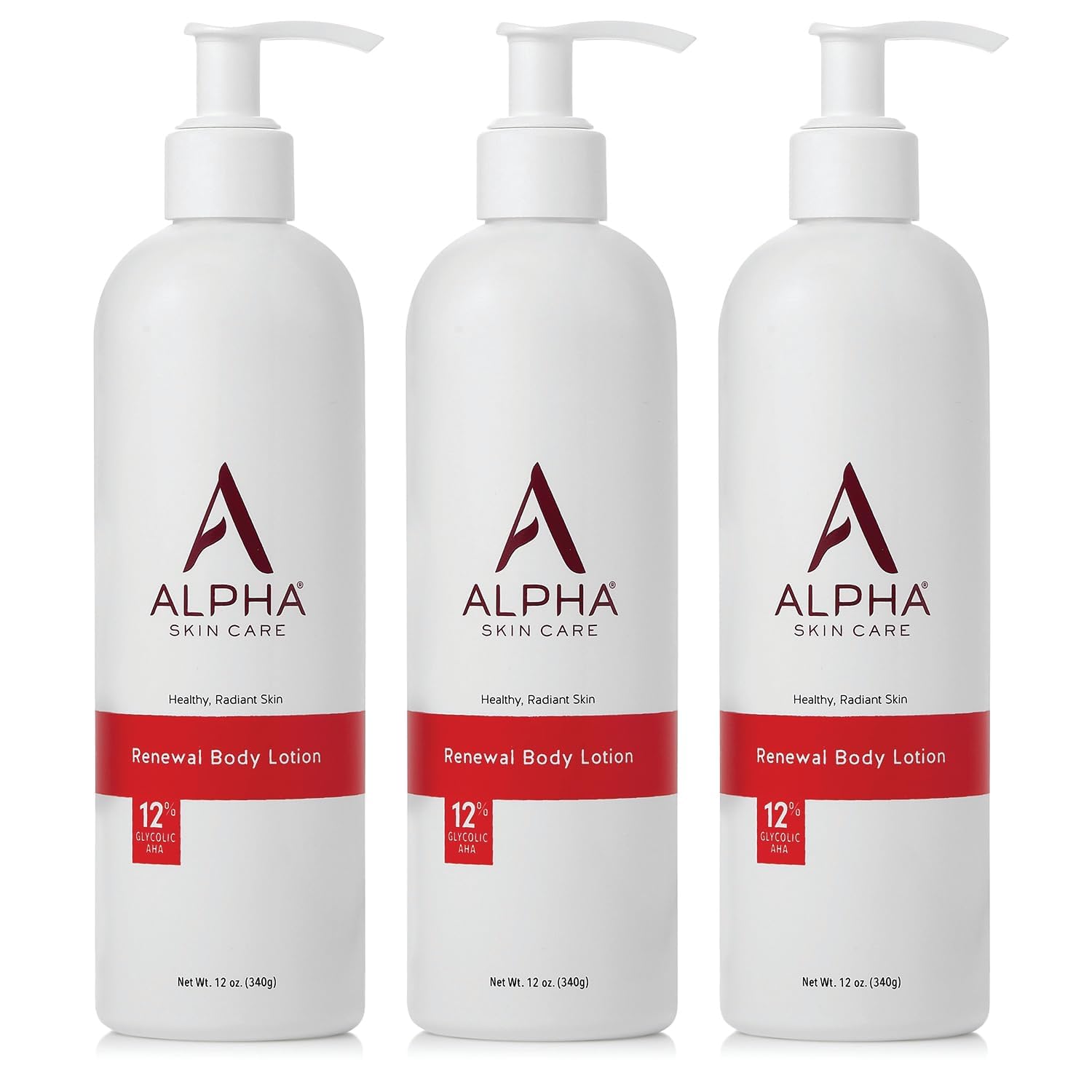 Alpha Skin Care Revitalizing Body Lotion, 12% Glycolic AHA, Daily Moisturizer Hydrates & Exfoliates, Anti-Aging, 12 Oz, Pack of 3