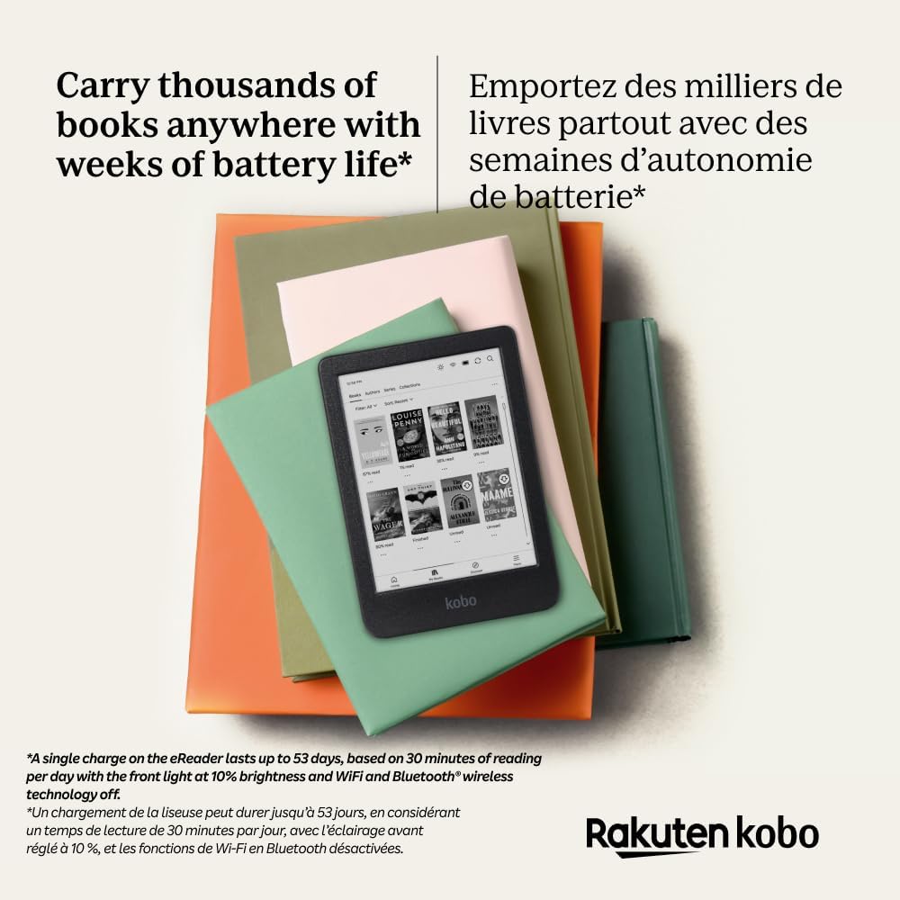 Kobo Clara BW | eReader | 6” Glare-Free Touchscreen with ComfortLight PRO | Dark Mode Option | Audiobooks | Waterproof | 16GB of Storage | Black