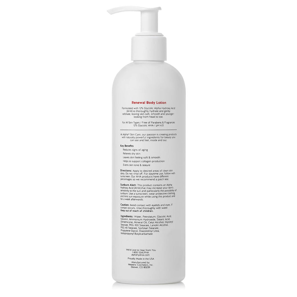 Alpha Skin Care Revitalizing Body Lotion, 12% Glycolic AHA, Daily Moisturizer Hydrates & Exfoliates, Anti-Aging, 12 Oz, Pack of 3