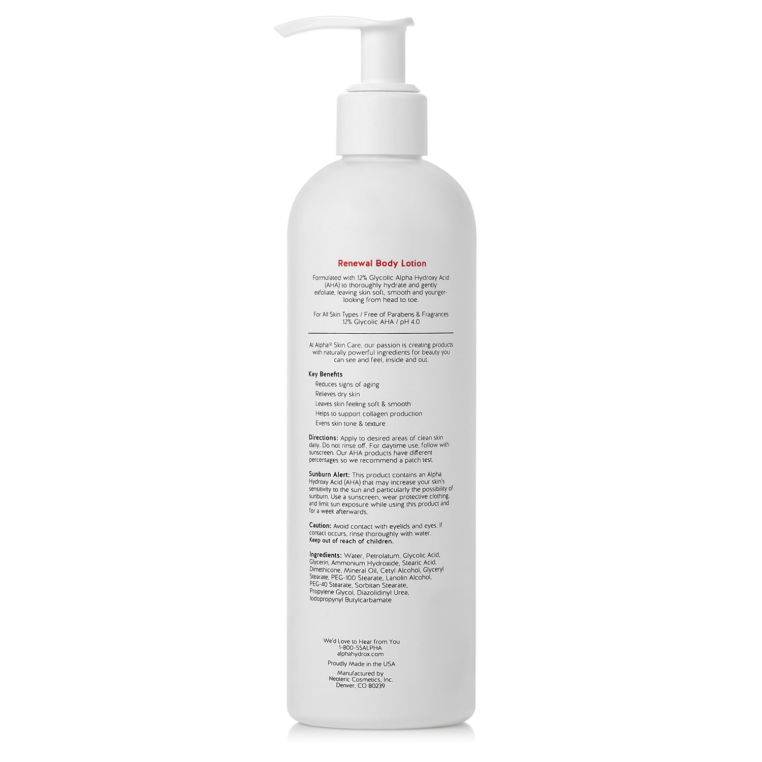 Alpha Skin Care Revitalizing Body Lotion, 12% Glycolic AHA, Daily Moisturizer Hydrates & Exfoliates, Anti-Aging, 12 Oz, Pack of 3