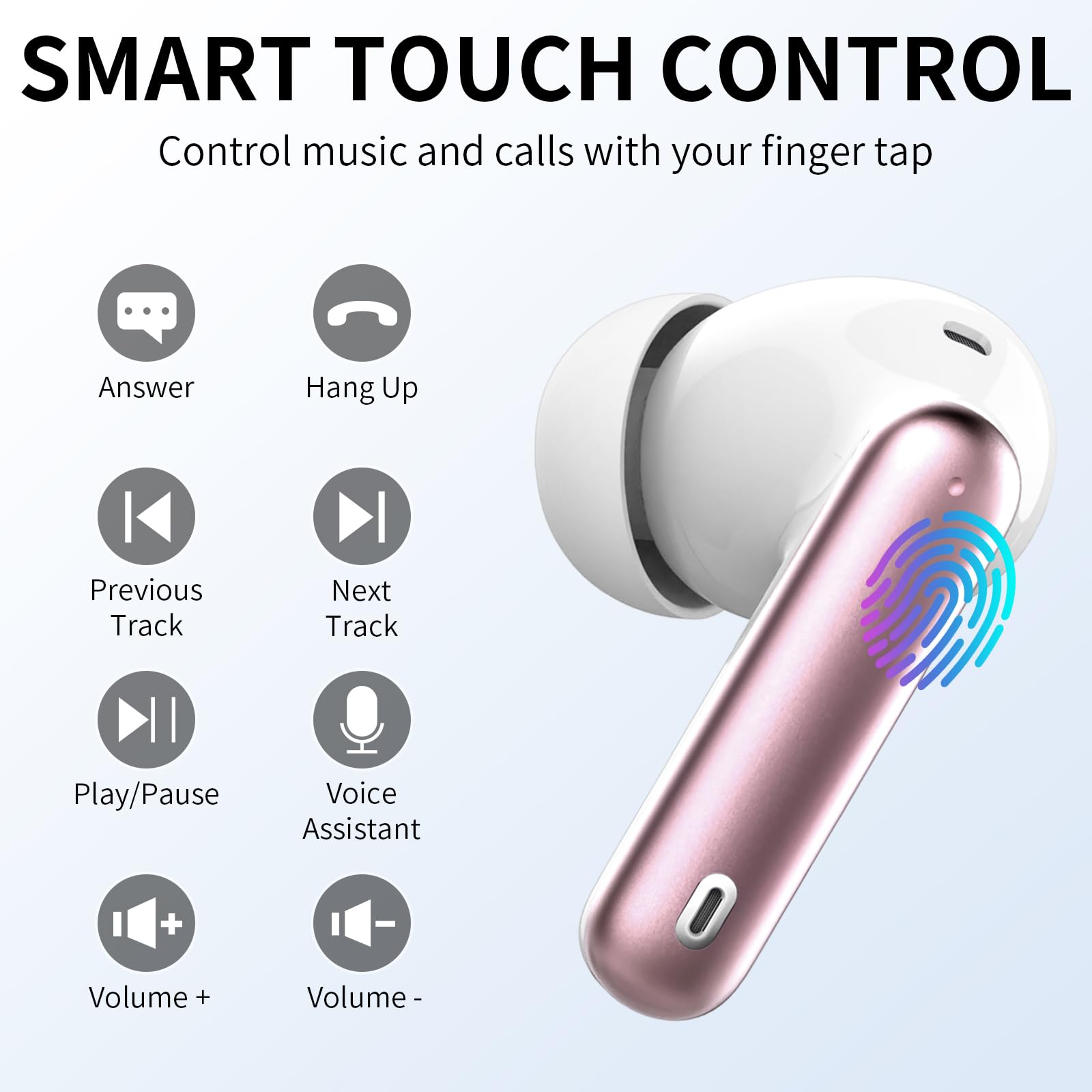 Wireless Earbuds, Bluetooth Headphones 5.4 HiFi Stereo, Wireless Earphones with ENC Noise Cancelling Mic, IP7 Waterproof in Ear Headphones, LED Digital Display Ear Buds, Rose Gold(2025)