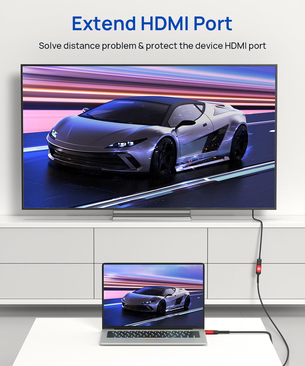 HDMI Extension Cable 3.3FT, JSAUX 4K High Speed HDMI Extender Cord Male to Female (4K 60Hz HDR HDCP 2.2), Compatible with Roku/Chromecast Streaming Stick, Blu-ray Player, HDTV, Laptop, PC