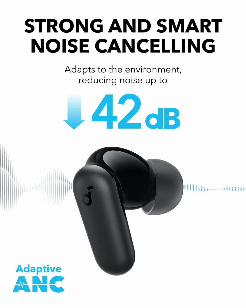 soundcore P30i by Anker Noise Cancelling Earbuds, Strong and Smart Noise Cancelling, Powerful Bass, 45H Playtime, 2-in-1 Case and Phone Stand, IP54, Wireless Earbuds, Bluetooth 5.4, App Control