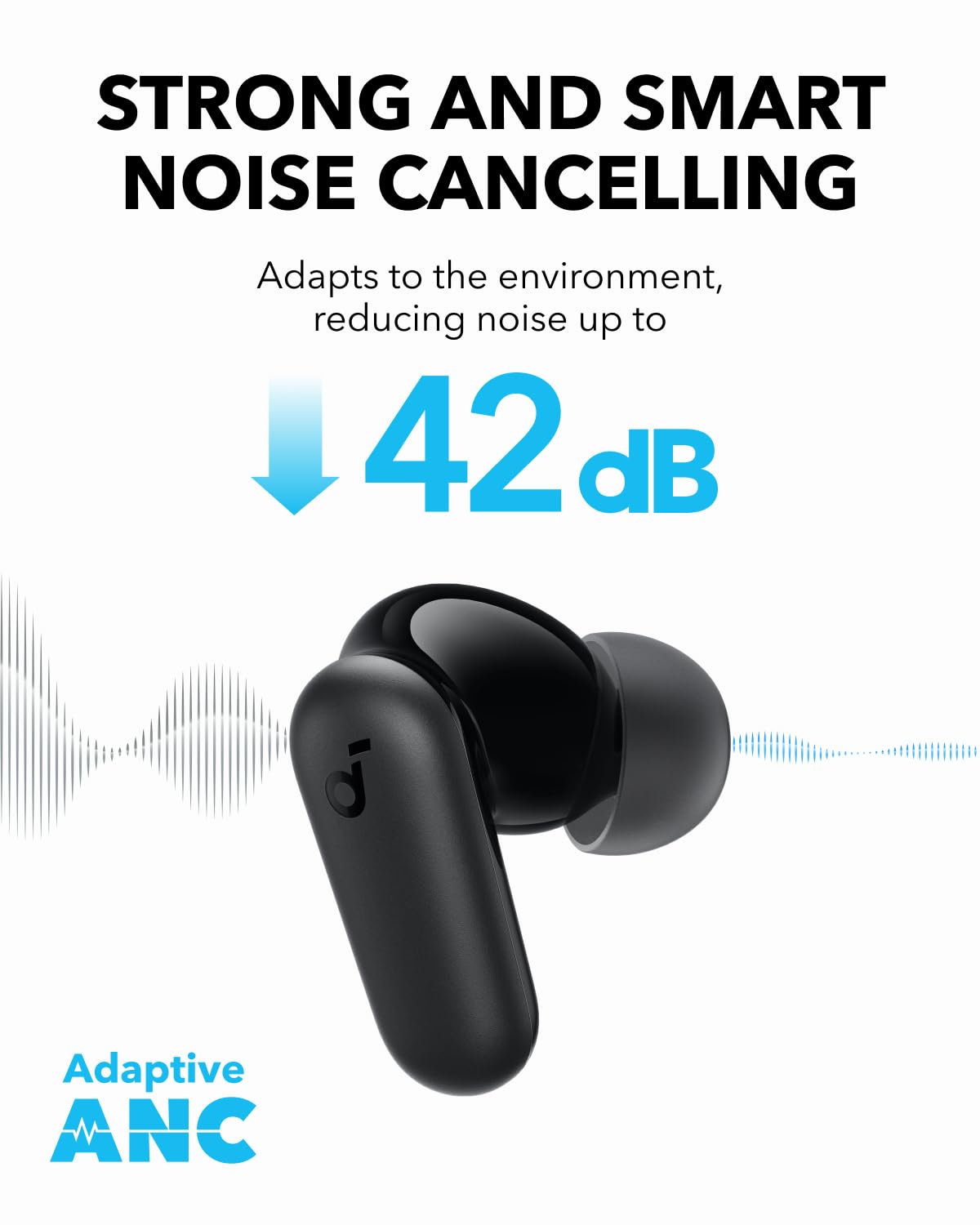 soundcore P30i by Anker Noise Cancelling Earbuds, Strong and Smart Noise Cancelling, Powerful Bass, 45H Playtime, 2-in-1 Case and Phone Stand, IP54, Wireless Earbuds, Bluetooth 5.4, App Control