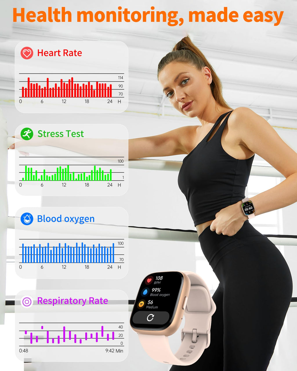Smart Watch for Men Women, Bluetooth Calling, 1.83" HD Touch Screen Fitness Tracker, 100+ Sports Modes,Heart Rate Sleep Monitor， DIY Dial, IP68 Waterproof, Compatible with Android & iOS