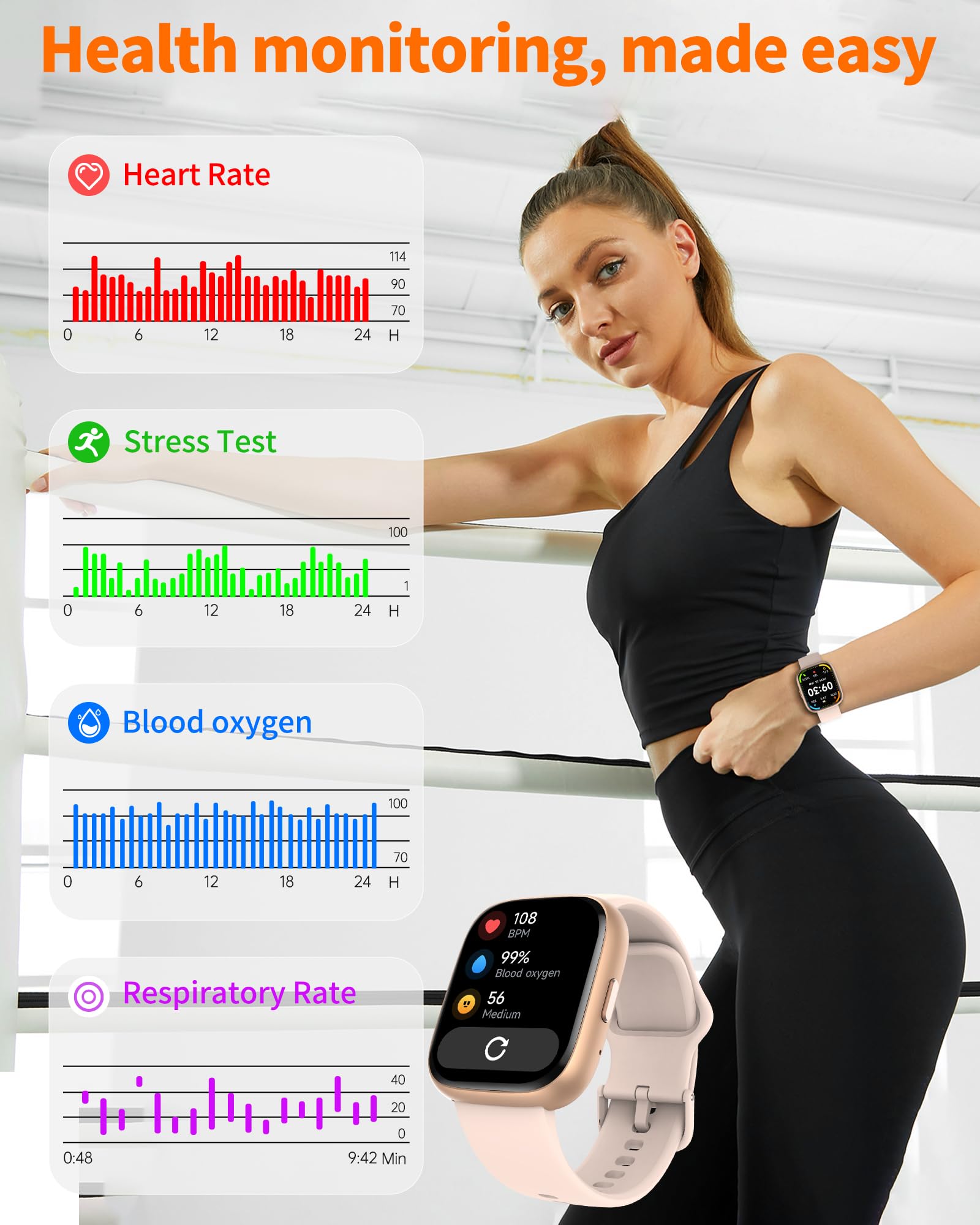 Smart Watch for Men Women, Bluetooth Calling, 1.83" HD Touch Screen Fitness Tracker, 100+ Sports Modes,Heart Rate Sleep Monitor， DIY Dial, IP68 Waterproof, Compatible with Android & iOS