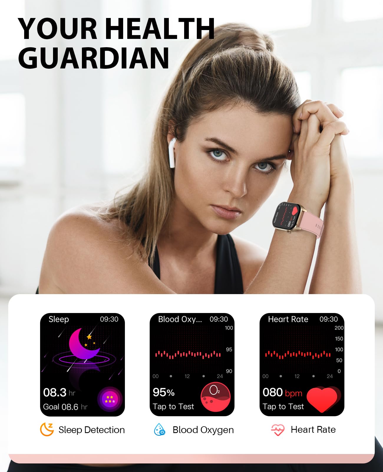 SOUYIE 2025 Smart Watch for Men Women (Answer/Make Call), 2.04" AMOLED Display, Blood Oxygen Heart Rate Sleep Monitor, 136+ Sports Modes, IP68 Waterproof Fitness Tracker, Compatible Android and iOS