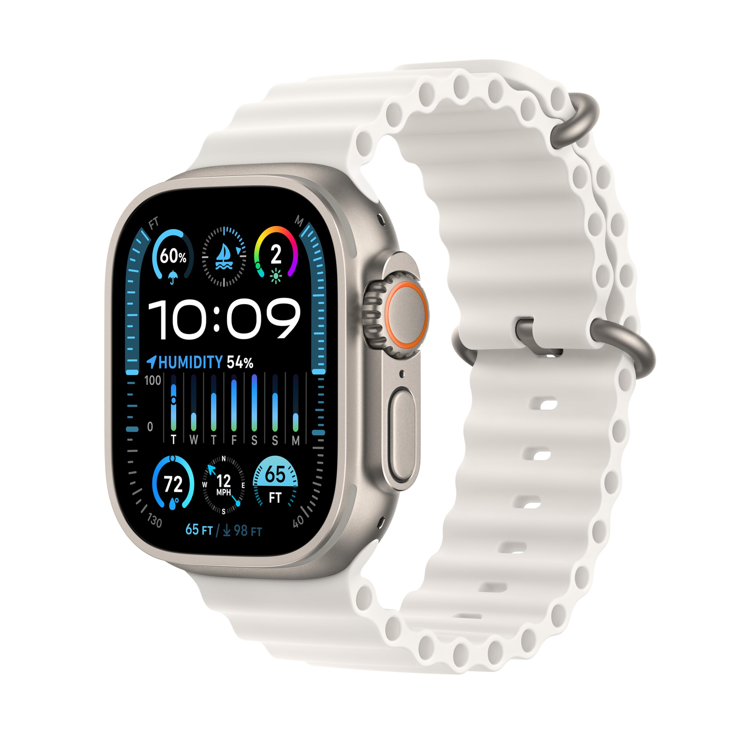 Apple Watch Ultra 2 [GPS + Cellular, 49mm] - Titanium Case With White Ocean Band, One Size (Renewed)