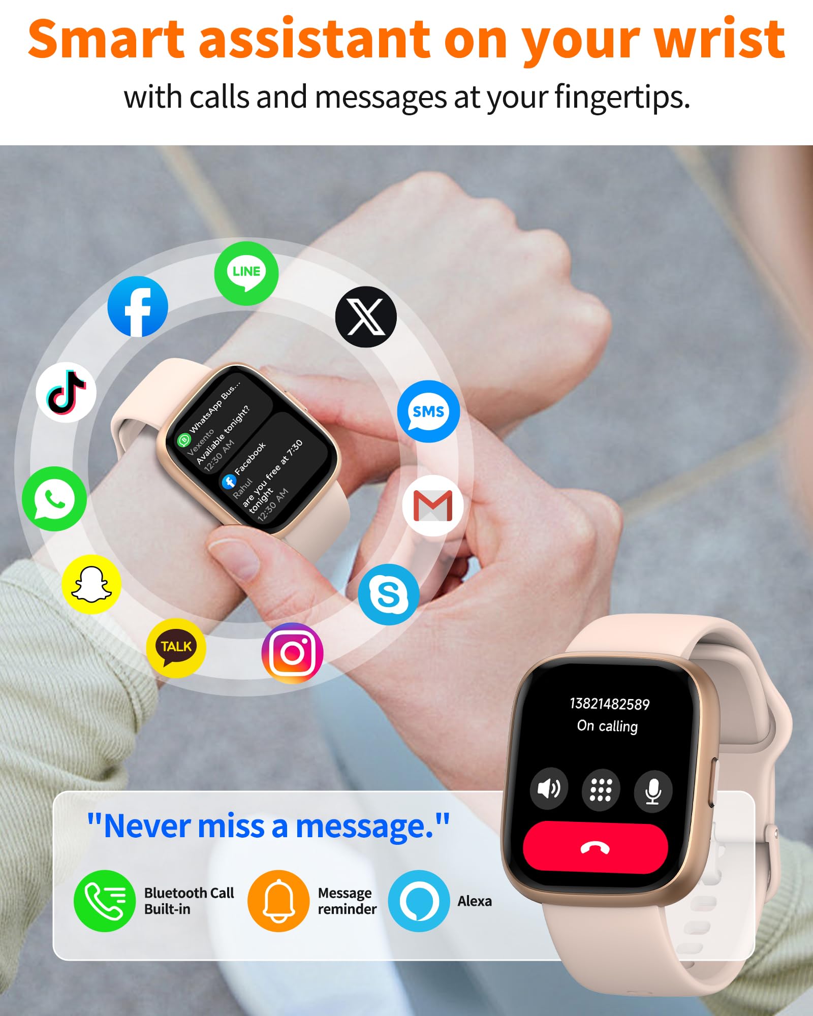 Smart Watch for Men Women, Bluetooth Calling, 1.83" HD Touch Screen Fitness Tracker, 100+ Sports Modes,Heart Rate Sleep Monitor， DIY Dial, IP68 Waterproof, Compatible with Android & iOS