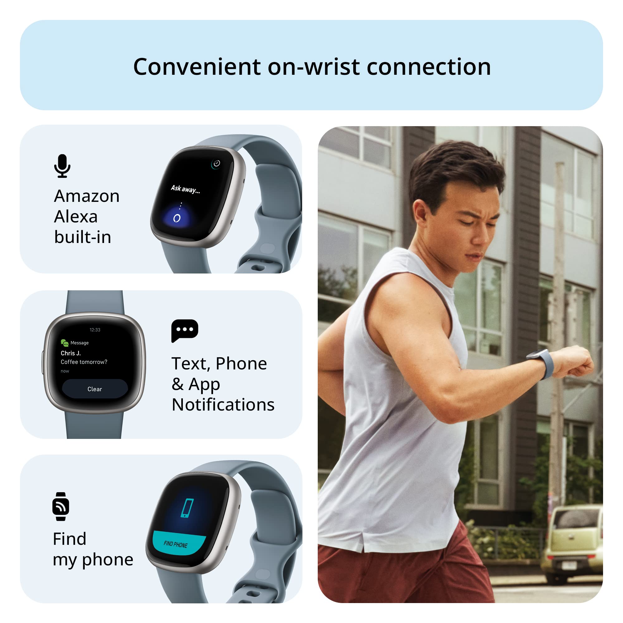 Google Fitbit Versa 4 Fitness Smartwatch with Daily Readiness, Gps, 24/7 Heart Rate, 40+ Exercise Modes, Sleep Tracking and More, Waterfall Blue/platinum, One Size (S and L Bands Included)