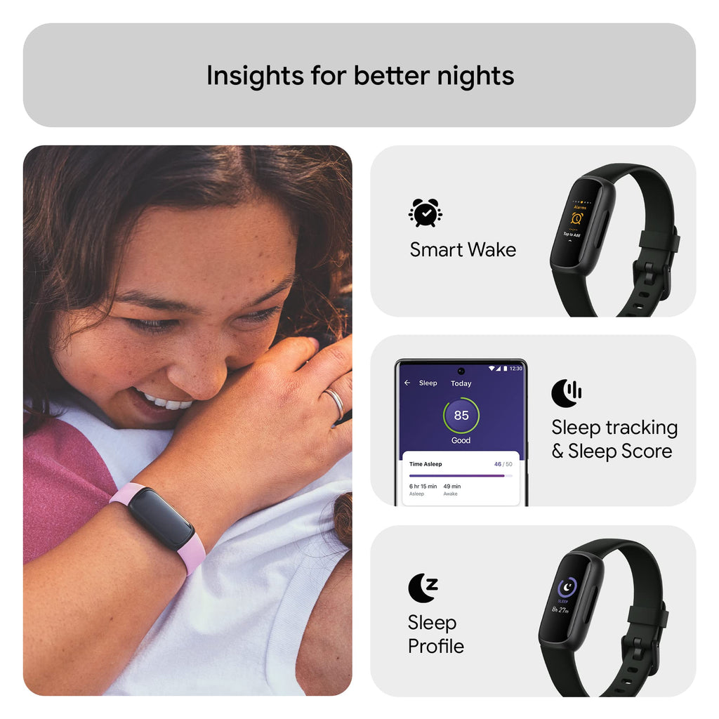 Google Fitbit Inspire 3 Health and Fitness Tracker with Stress Management, Workout Intensity, Sleep Tracking, 24/7 Heart Rate and More, Midnight Zen/black, One Size (S and L Bands Included)