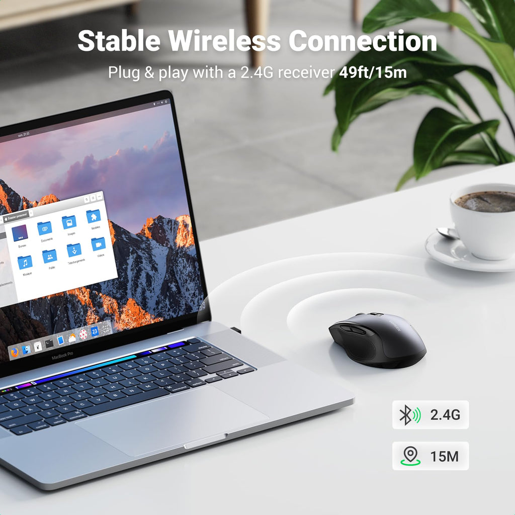 UGREEN Wireless and Ergonomic Mouse, 2.4G with 49Ft Connection, 4000 DPI 6 Buttons Auto-Sleep Mode, Compatible with Laptop PC Mac Computer Chromebook MacBook, Dark Grey
