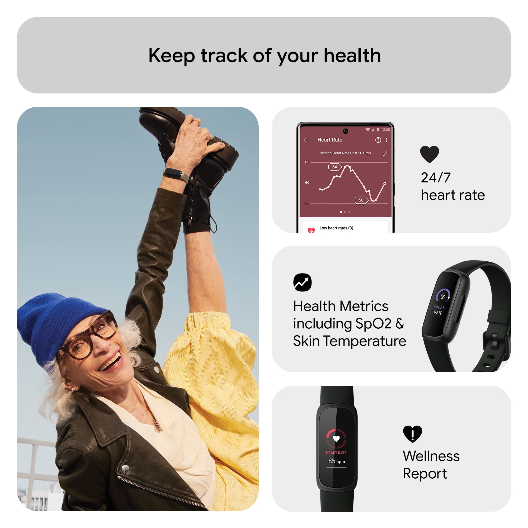 Google Fitbit Inspire 3 Health and Fitness Tracker with Stress Management, Workout Intensity, Sleep Tracking, 24/7 Heart Rate and More, Midnight Zen/black, One Size (S and L Bands Included)