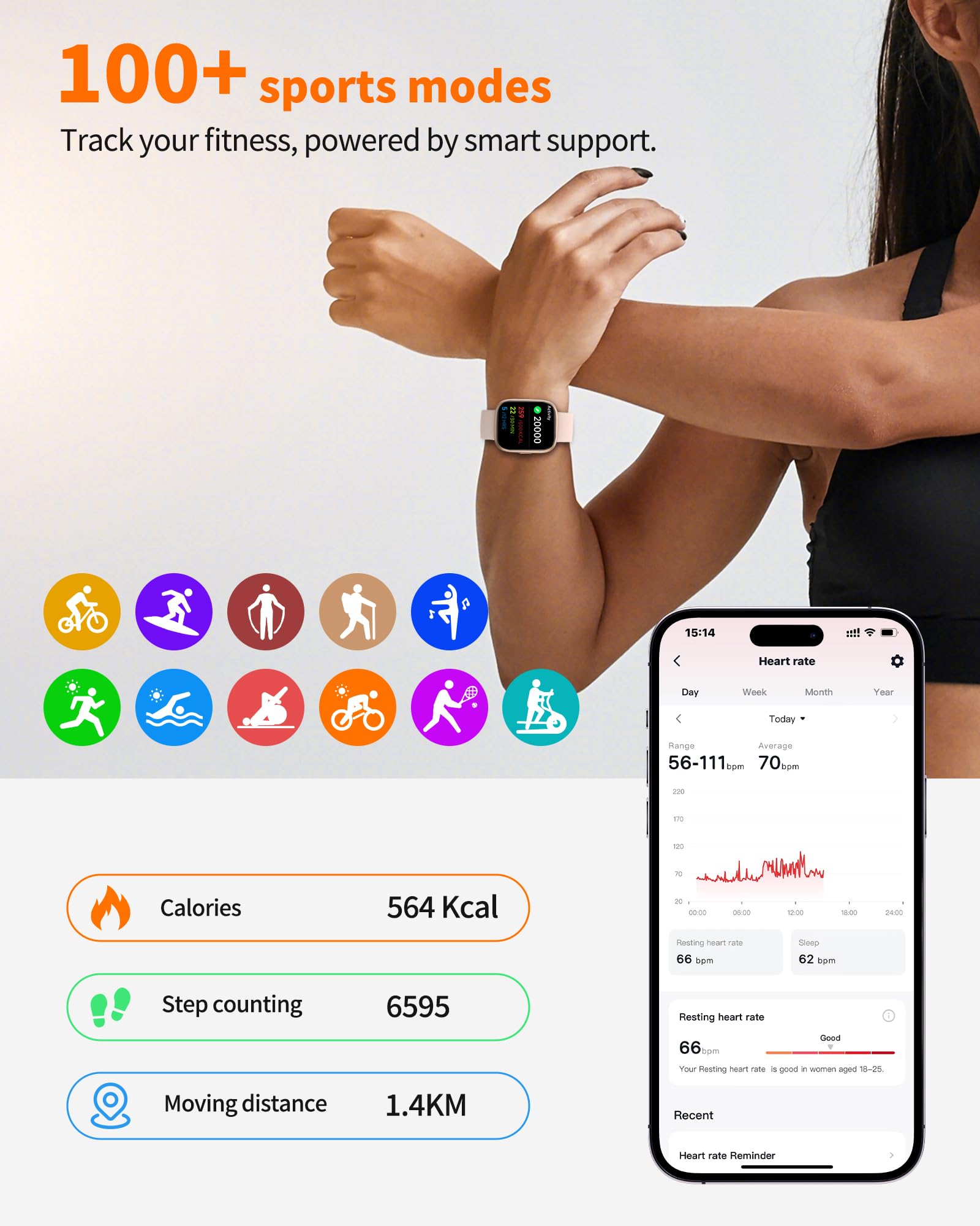 Smart Watch for Men Women, Bluetooth Calling, 1.83" HD Touch Screen Fitness Tracker, 100+ Sports Modes,Heart Rate Sleep Monitor， DIY Dial, IP68 Waterproof, Compatible with Android & iOS