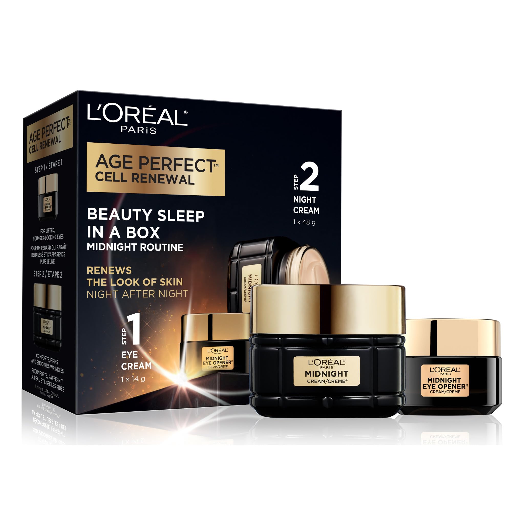 L'Oréal Paris Age Perfect Cell Renewal Midnight Moisturizer Set, Face & Eye Cream with Antioxidant Recovery Complex & Vitamin E to Protect Moisture Barrier & Reduce Look of Wrinkles, For All Skin