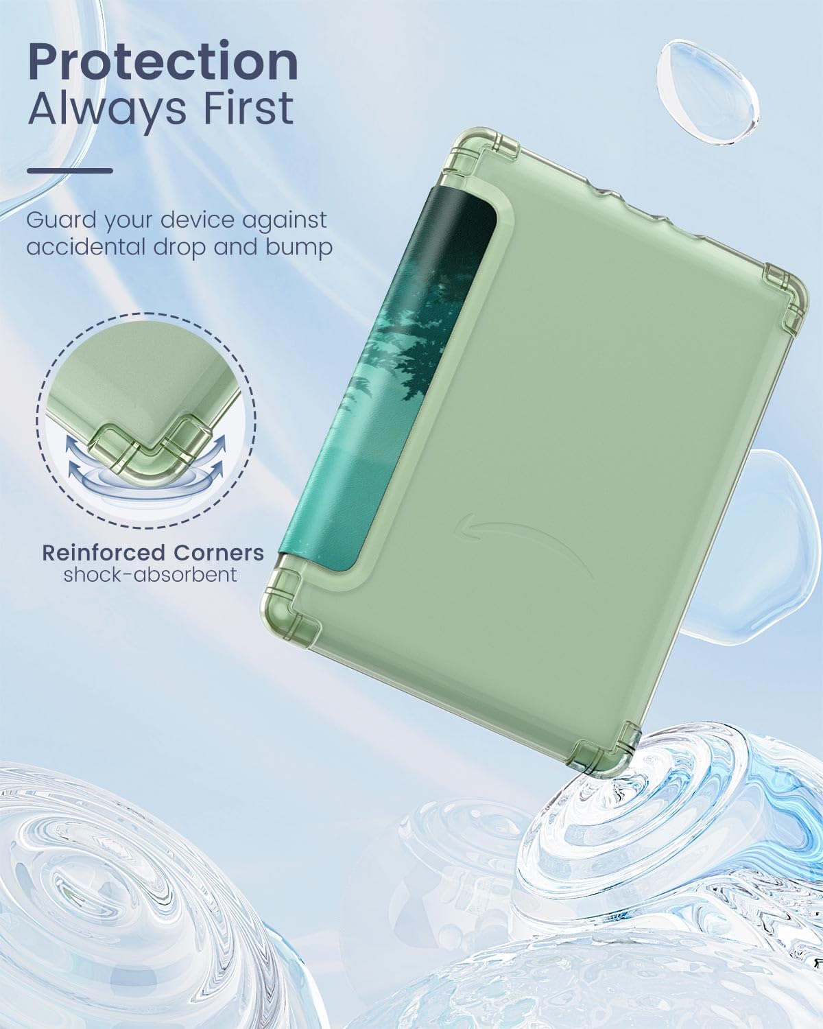 MoKo Case for 6.8" Kindle Paperwhite 11th Generation 2021&Kindle Paperwhite Signature Edition, Ultra Clear Soft Flexible Transparent TPU Back Cover Light Shell with Auto Wake/Sleep, Green Forest