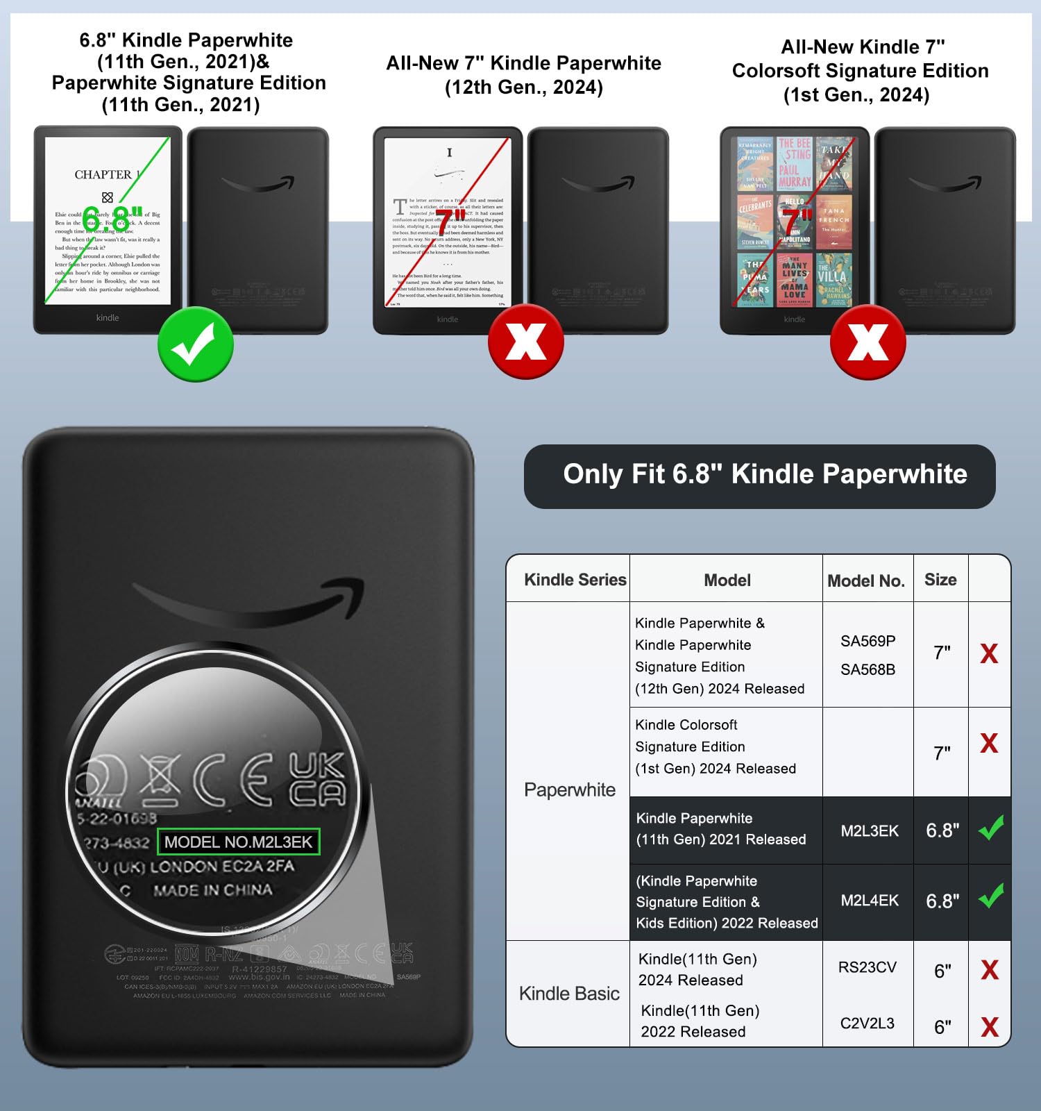 MoKo Case for 6.8" Kindle Paperwhite (11th Generation-2021) and Kindle Paperwhite Signature Edition, Light Shell Cover with Auto Wake/Sleep for Kindle Paperwhite 2021 E-Reader, Black & White Magnolia