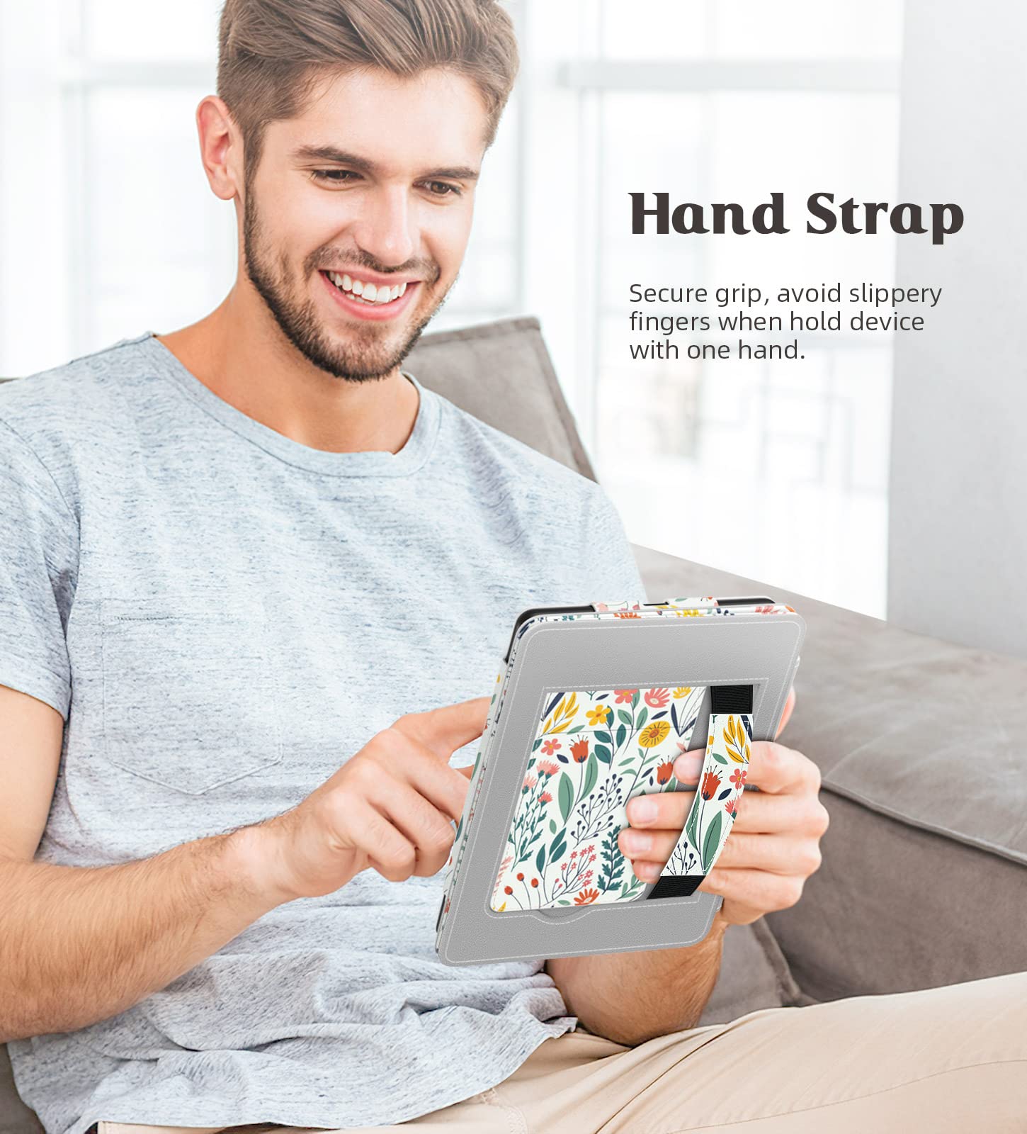 MoKo Case for 7"/6.8" Kindle Paperwhite(12th/11th Generation-2024/2021) and Kindle Colorsoft Signature Edition, Slim PU Shell Cover Case with Auto-Wake/Sleep for Kindle Paperwhite 2024, Flowers