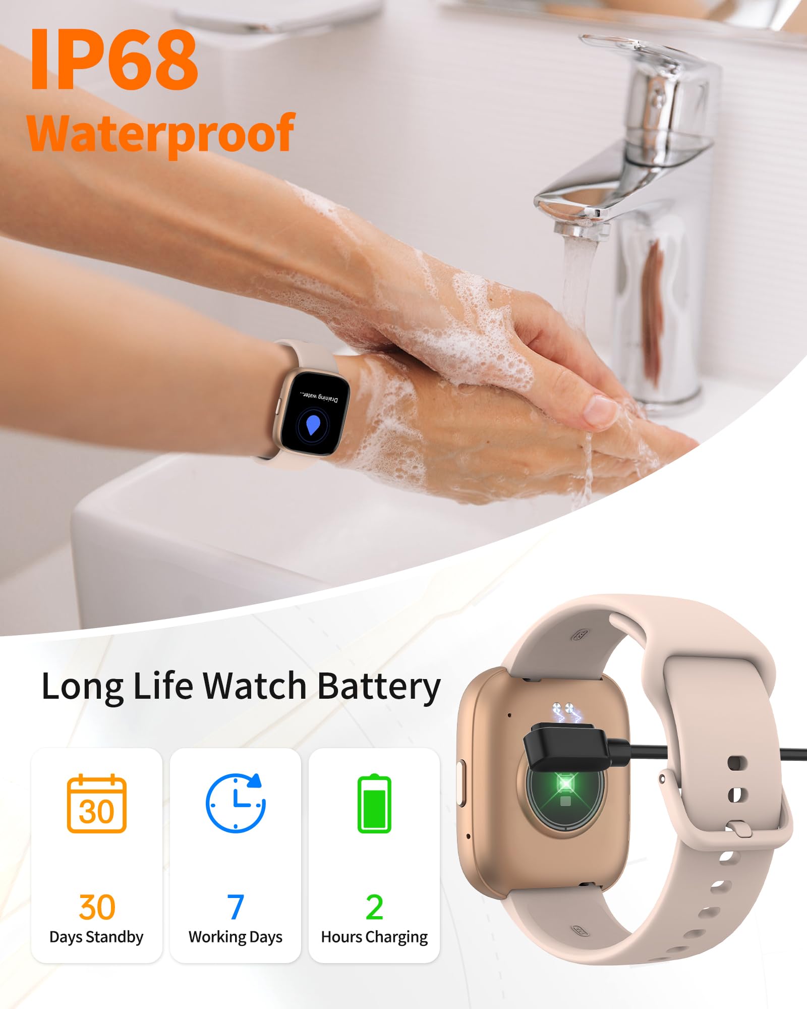 Smart Watch for Men Women, Bluetooth Calling, 1.83" HD Touch Screen Fitness Tracker, 100+ Sports Modes,Heart Rate Sleep Monitor， DIY Dial, IP68 Waterproof, Compatible with Android & iOS