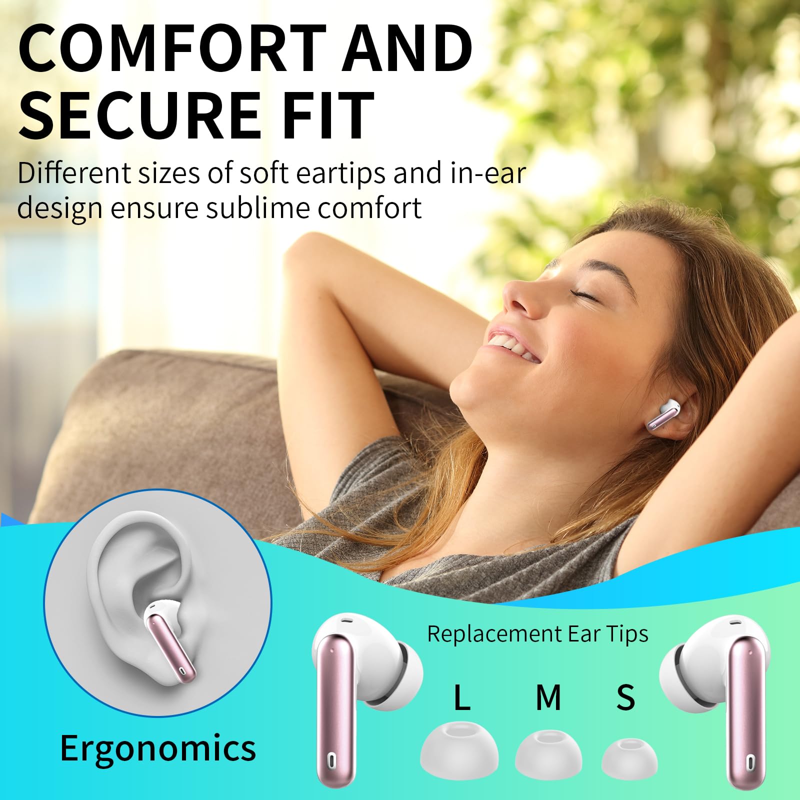Wireless Earbuds, Bluetooth Headphones 5.4 HiFi Stereo, Wireless Earphones with ENC Noise Cancelling Mic, IP7 Waterproof in Ear Headphones, LED Digital Display Ear Buds, Rose Gold(2025)