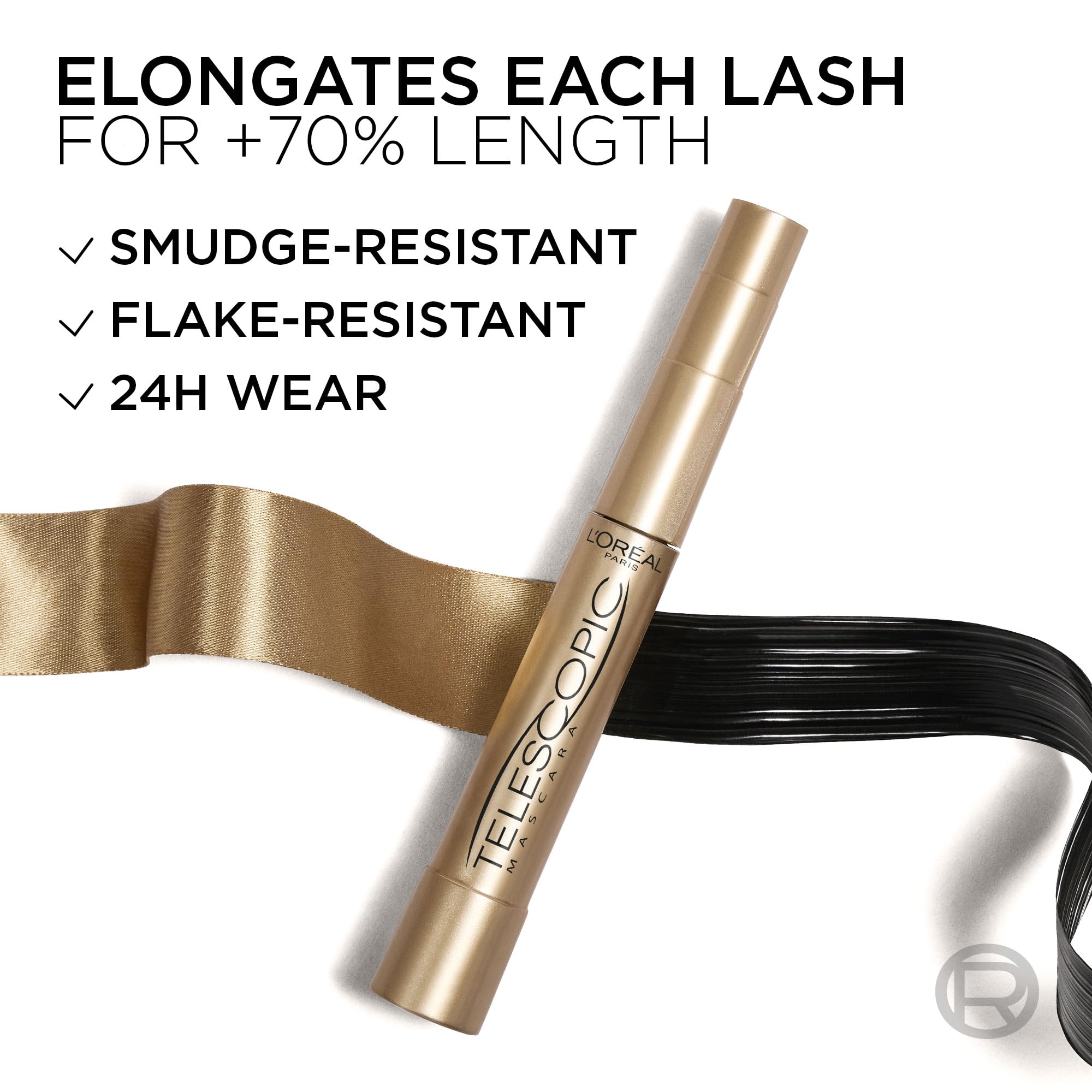 L’Oréal Paris Telescopic Mascara, Eyelash Lengthening Mascara, Unique Non-Clumping Formula, Delivers Intense Length, For Sensitive Eyes, Blackest Black, 8 ml