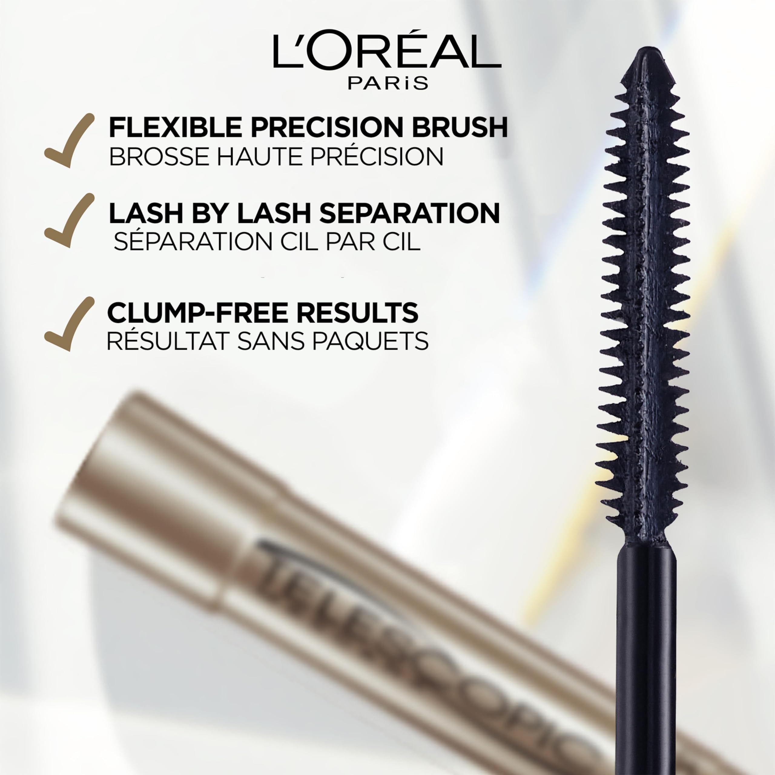 L’Oréal Paris Telescopic Mascara, Eyelash Lengthening Mascara, Unique Non-Clumping Formula Delivering Intense Length For Sensitive Eyes, Black, 8 ml