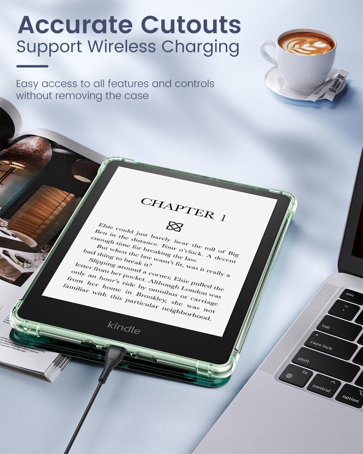 MoKo Case for 6.8" Kindle Paperwhite 11th Generation 2021&Kindle Paperwhite Signature Edition, Ultra Clear Soft Flexible Transparent TPU Back Cover Light Shell with Auto Wake/Sleep, Green Forest
