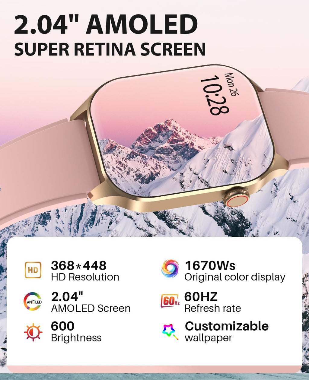 SOUYIE 2025 Smart Watch for Men Women (Answer/Make Call), 2.04" AMOLED Display, Blood Oxygen Heart Rate Sleep Monitor, 136+ Sports Modes, IP68 Waterproof Fitness Tracker, Compatible Android and iOS