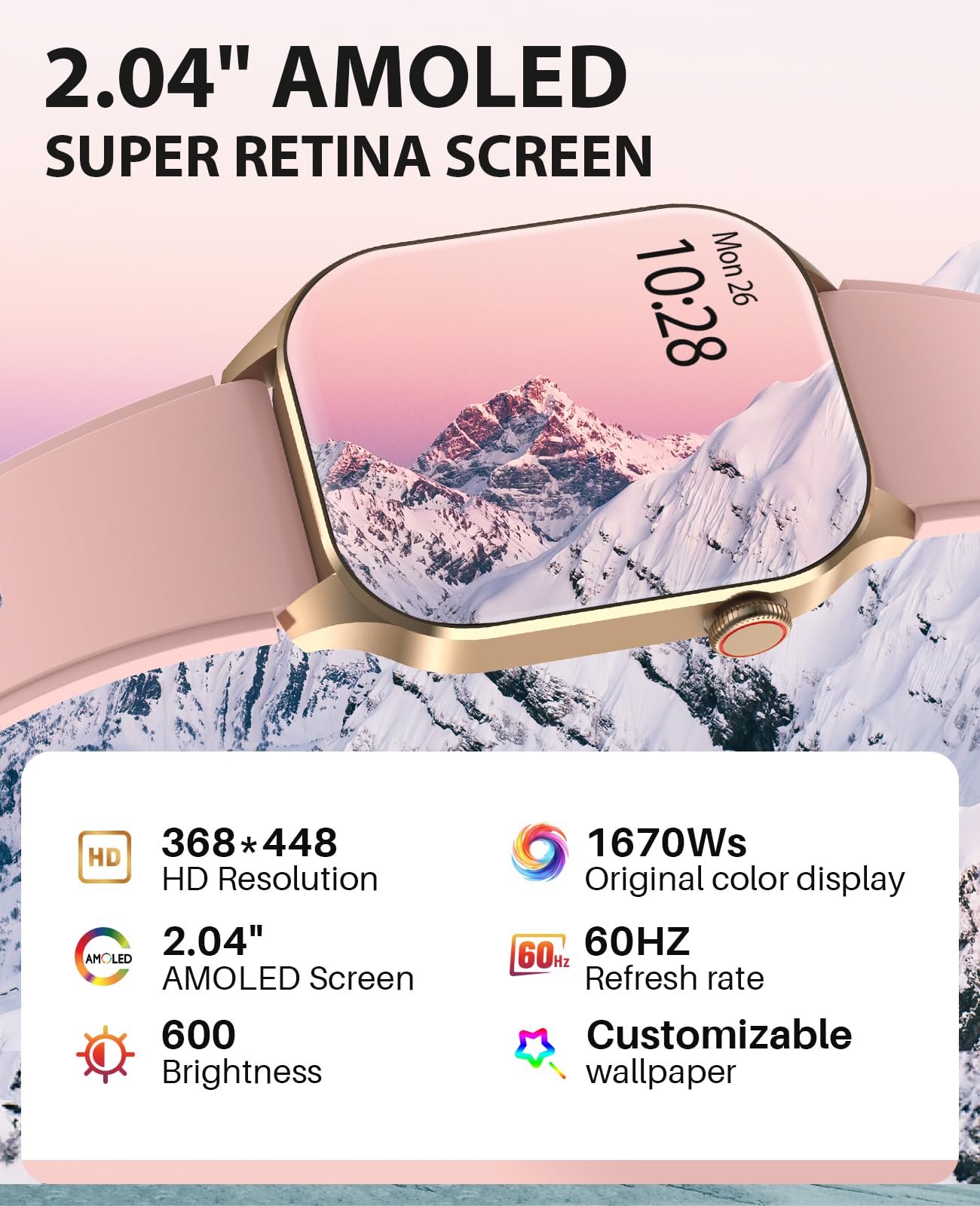 SOUYIE 2025 Smart Watch for Men Women (Answer/Make Call), 2.04" AMOLED Display, Blood Oxygen Heart Rate Sleep Monitor, 136+ Sports Modes, IP68 Waterproof Fitness Tracker, Compatible Android and iOS
