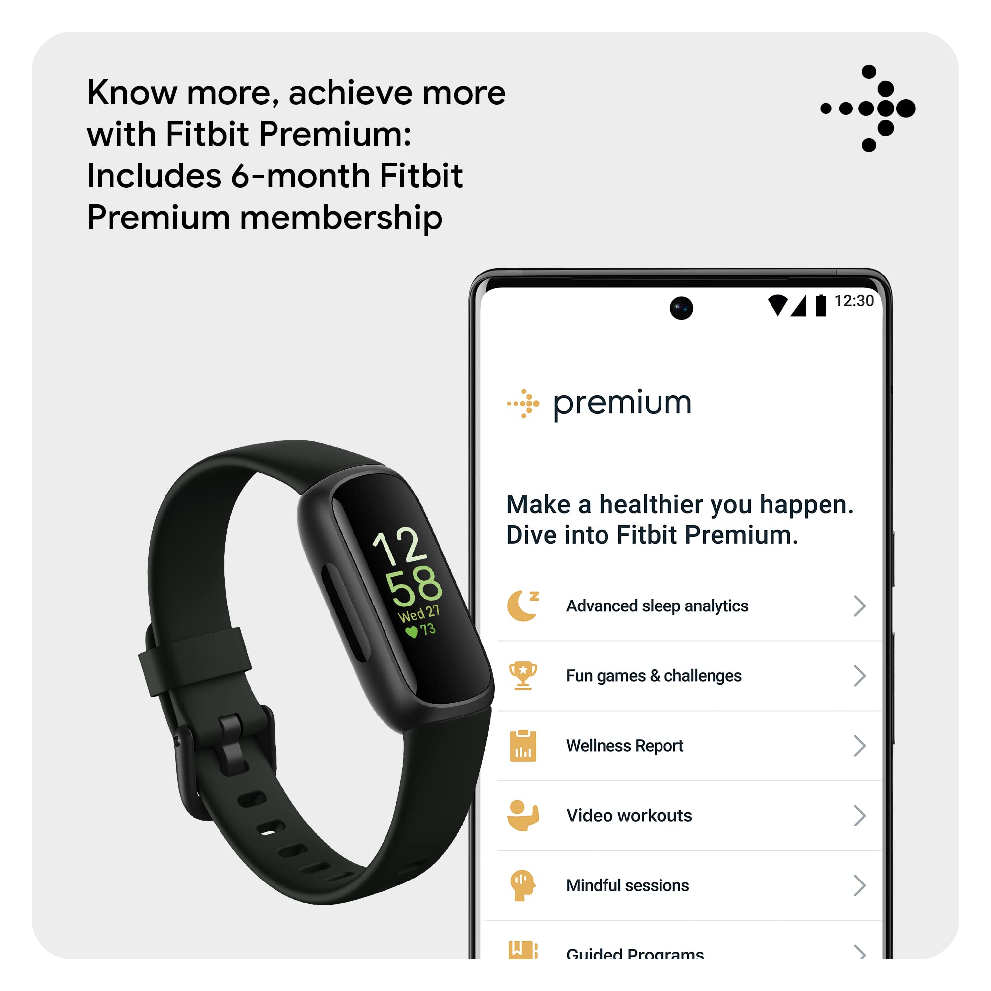 Google Fitbit Inspire 3 Health and Fitness Tracker with Stress Management, Workout Intensity, Sleep Tracking, 24/7 Heart Rate and More, Midnight Zen/black, One Size (S and L Bands Included)