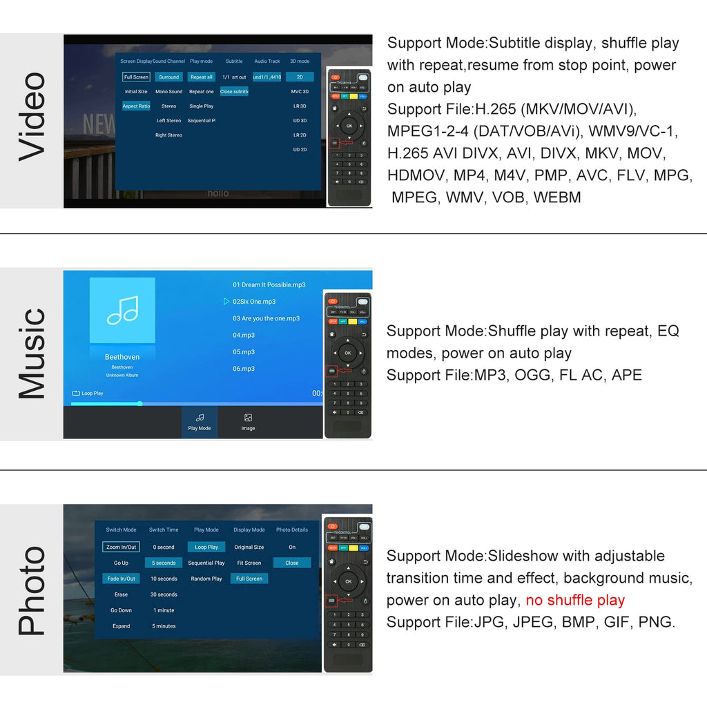 4K Media Player with Remote Control,Digital MP4 Player for 8TB HDD/USB Drive/TF Card/H.265 MP4 PPT MKV AVI Support HDMI/AV/Optical Out and USB Mouse/Keyboard-HDMI up to 7.1 Surround Sound…