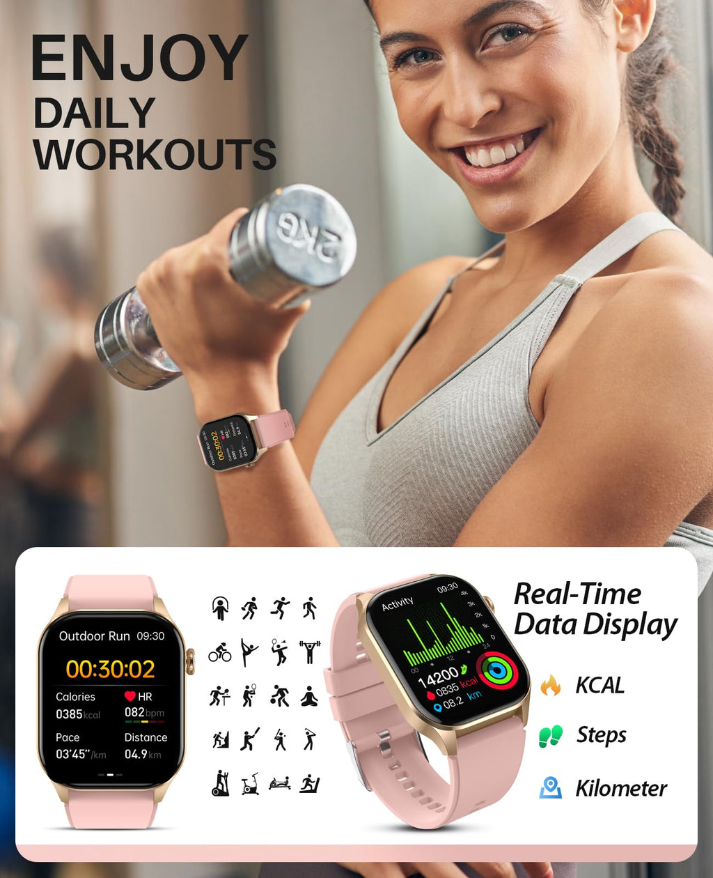 SOUYIE 2025 Smart Watch for Men Women (Answer/Make Call), 2.04" AMOLED Display, Blood Oxygen Heart Rate Sleep Monitor, 136+ Sports Modes, IP68 Waterproof Fitness Tracker, Compatible Android and iOS