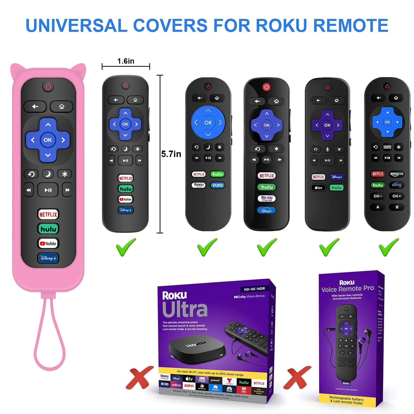 Remote for Roku TV with 2 Cover Remotes Compatible for TCL/Onn/Hisense/Philips/Sharp/Westinghouse Roku/Insignia TV [Remote Control for Roku TV Only] (Pink)