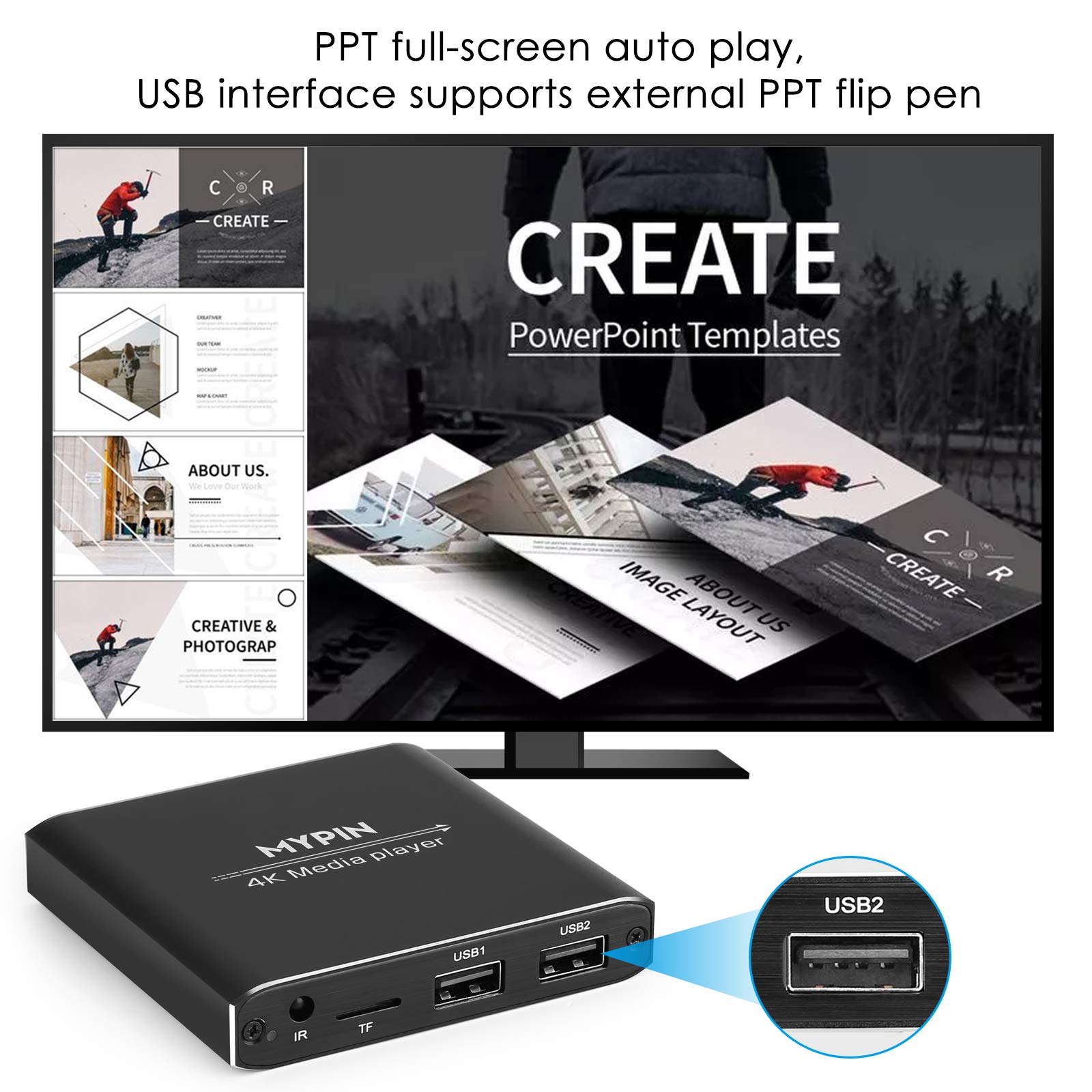 4K Media Player with Remote Control,Digital MP4 Player for 8TB HDD/USB Drive/TF Card/H.265 MP4 PPT MKV AVI Support HDMI/AV/Optical Out and USB Mouse/Keyboard-HDMI up to 7.1 Surround Sound…