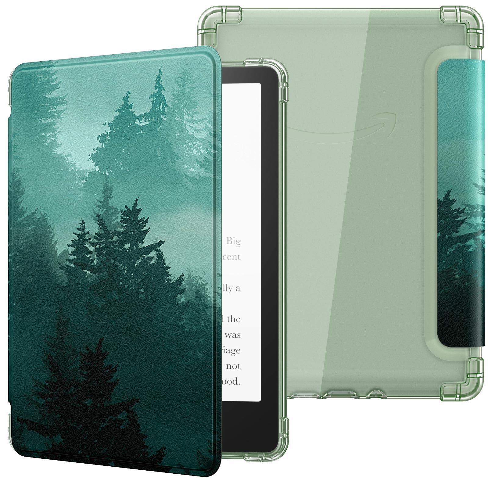 MoKo Case for 6.8" Kindle Paperwhite 11th Generation 2021&Kindle Paperwhite Signature Edition, Ultra Clear Soft Flexible Transparent TPU Back Cover Light Shell with Auto Wake/Sleep, Green Forest