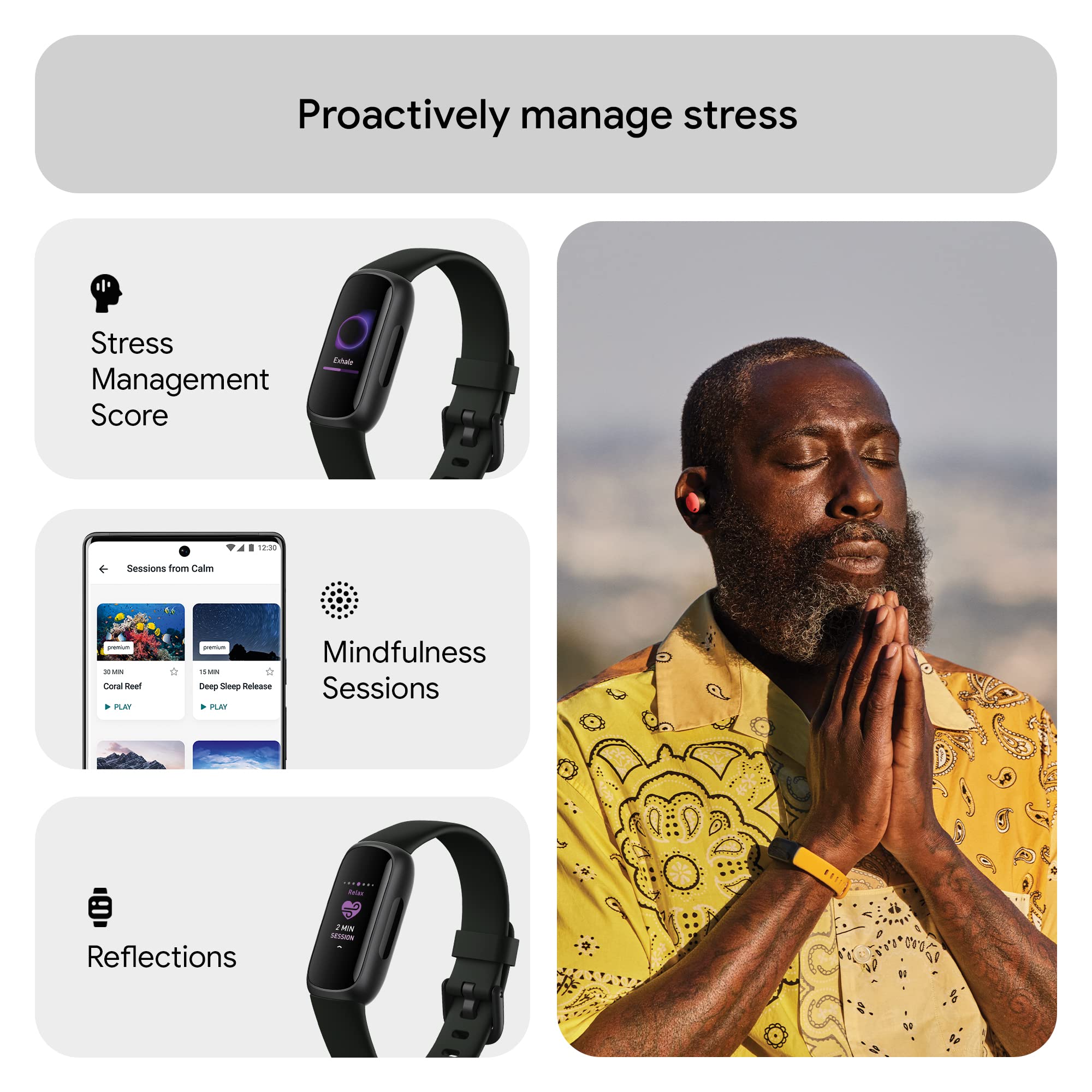 Google Fitbit Inspire 3 Health and Fitness Tracker with Stress Management, Workout Intensity, Sleep Tracking, 24/7 Heart Rate and More, Midnight Zen/black, One Size (S and L Bands Included)