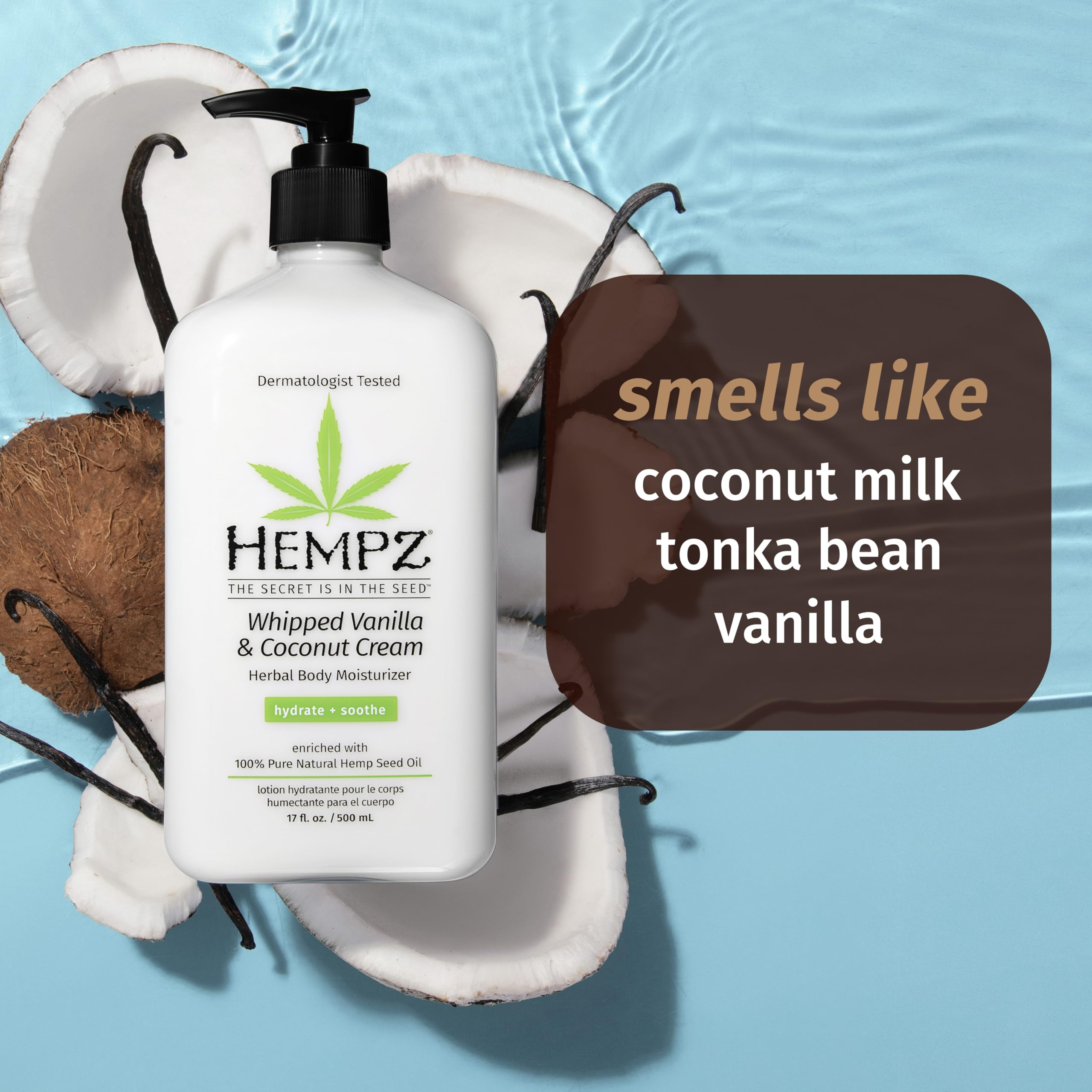 Hempz Whipped Vanilla & Coconut Cream Body & Hand Lotion, Vegan Formula, for Men or Women, 17 oz.
