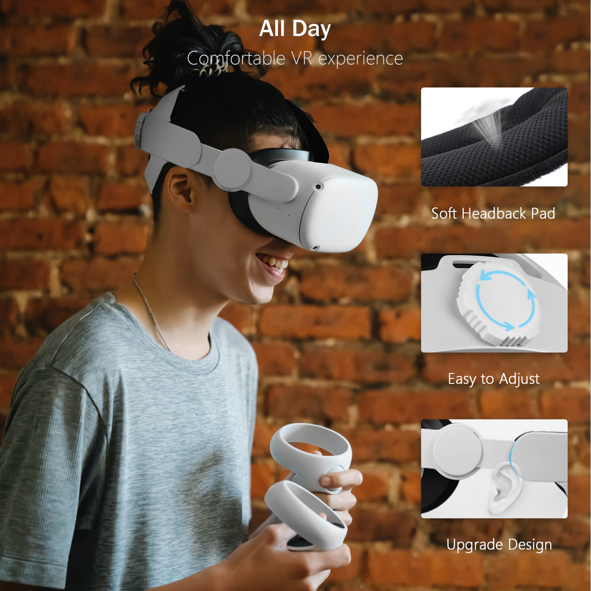 Kuject Design 3-in-1 Adjustable Head Strap for Meta Oculus Quest 2, Replacement for Elite Strap, Enhanced Support in VR, Detachable & Lightweight VR Accessories Fit for Carrying Case