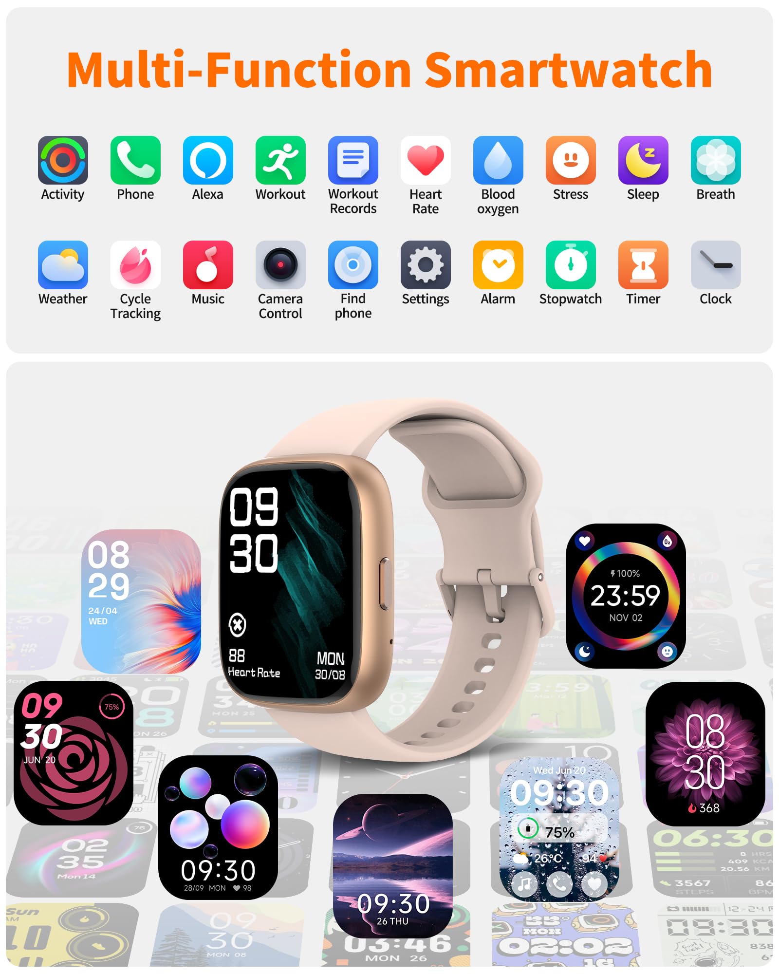 Smart Watch for Men Women, Bluetooth Calling, 1.83" HD Touch Screen Fitness Tracker, 100+ Sports Modes,Heart Rate Sleep Monitor， DIY Dial, IP68 Waterproof, Compatible with Android & iOS